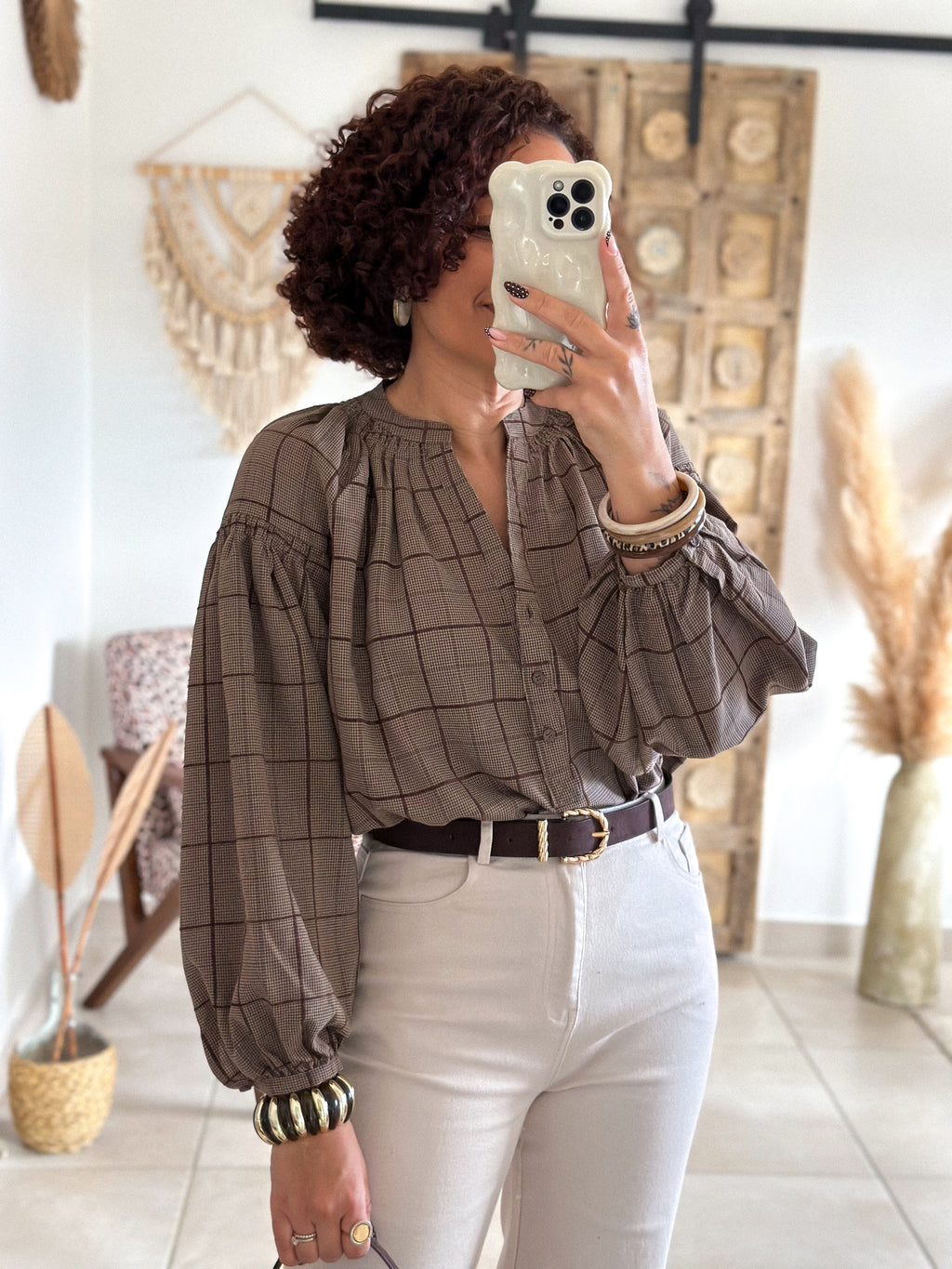 Blouse Adelys - Carreaux marron