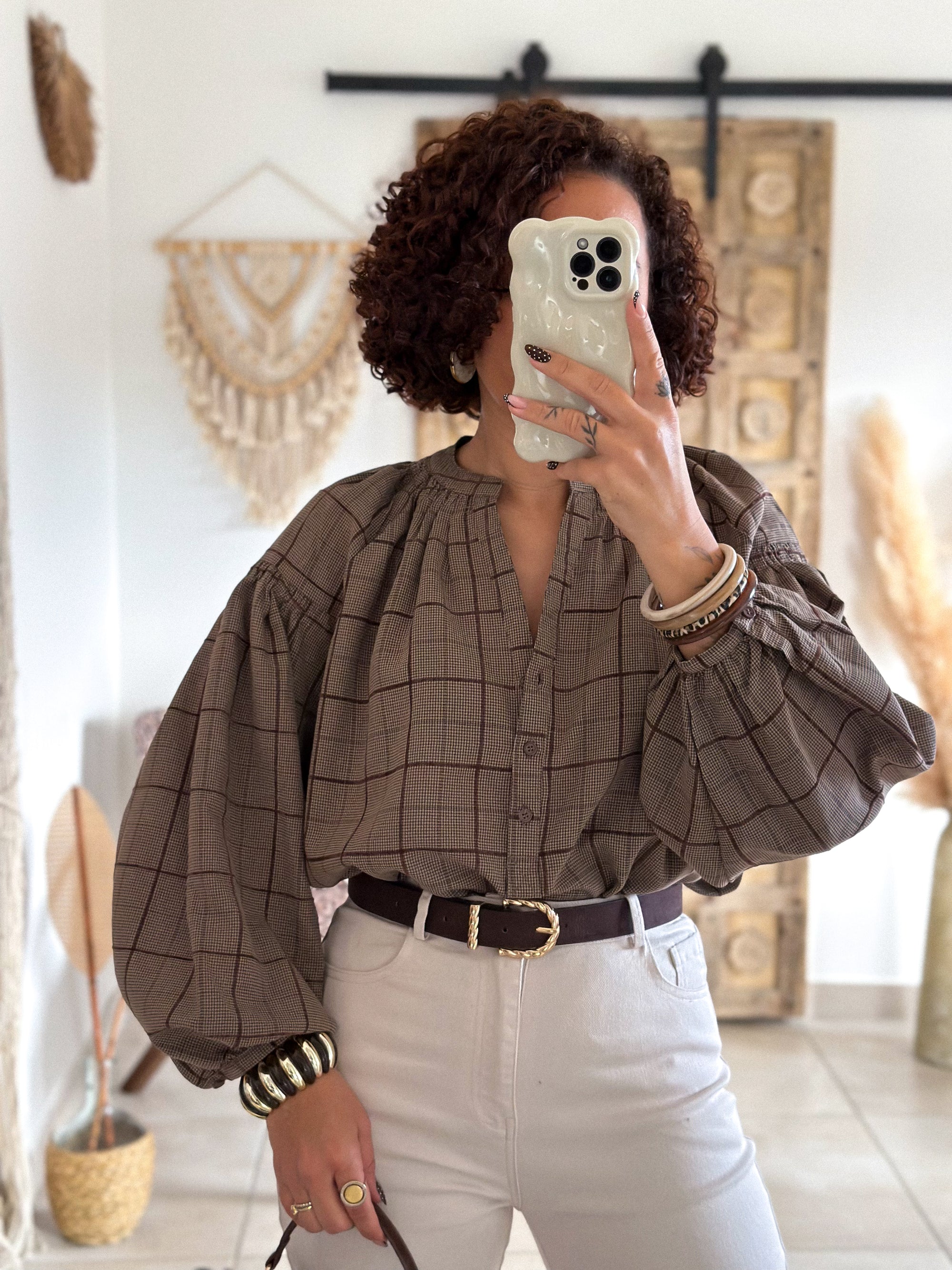 Blouse Adelys - Carreaux marron