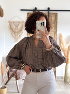 Blouse Adelys - Carreaux marron