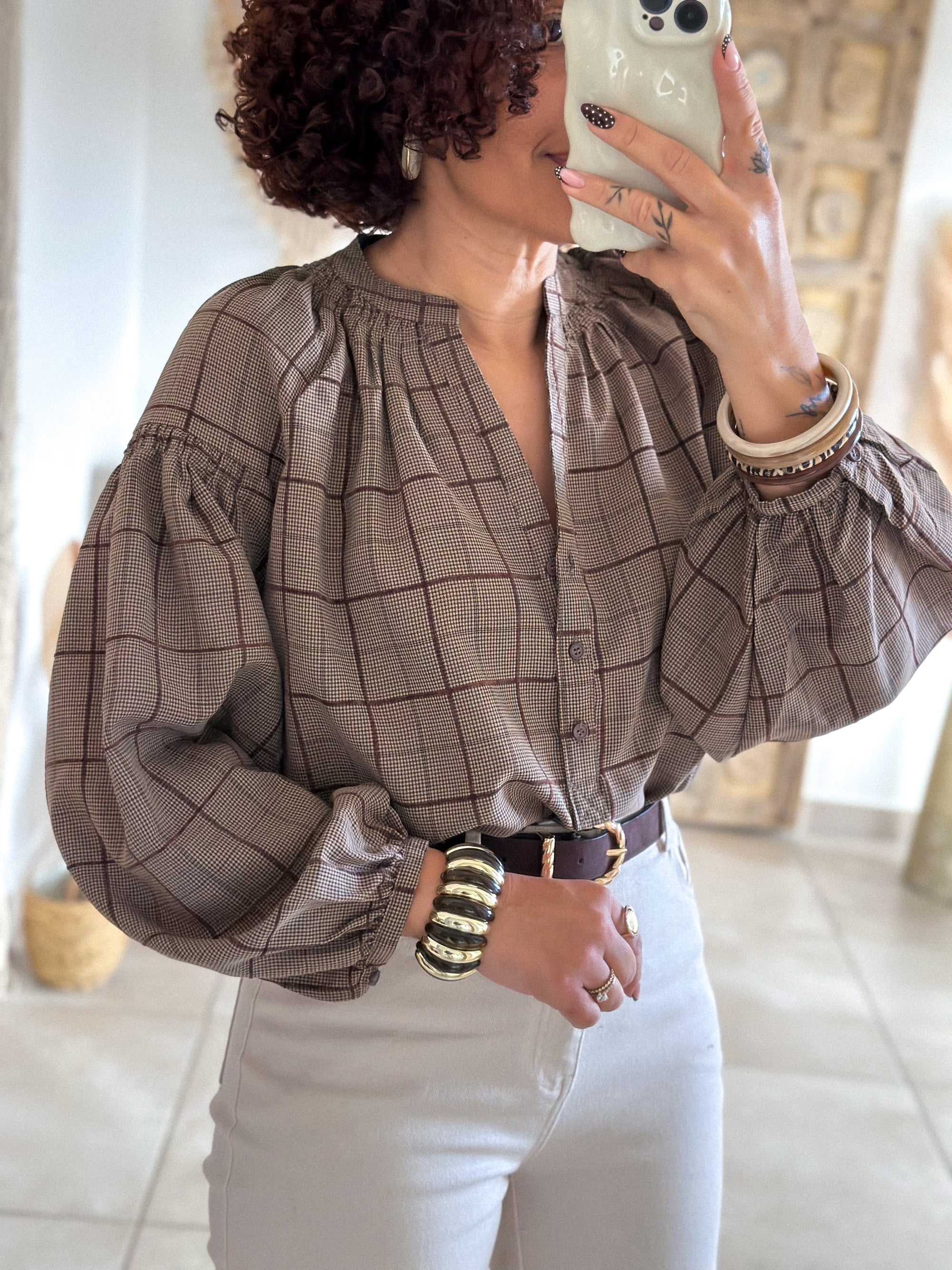 Blouse Adelys - Carreaux marron