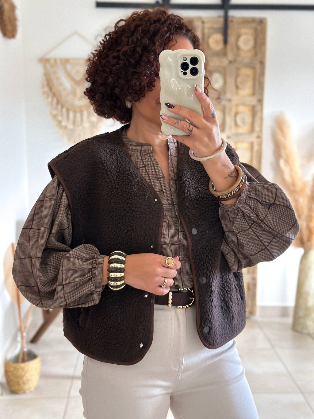 Blouse Adelys - Carreaux marron