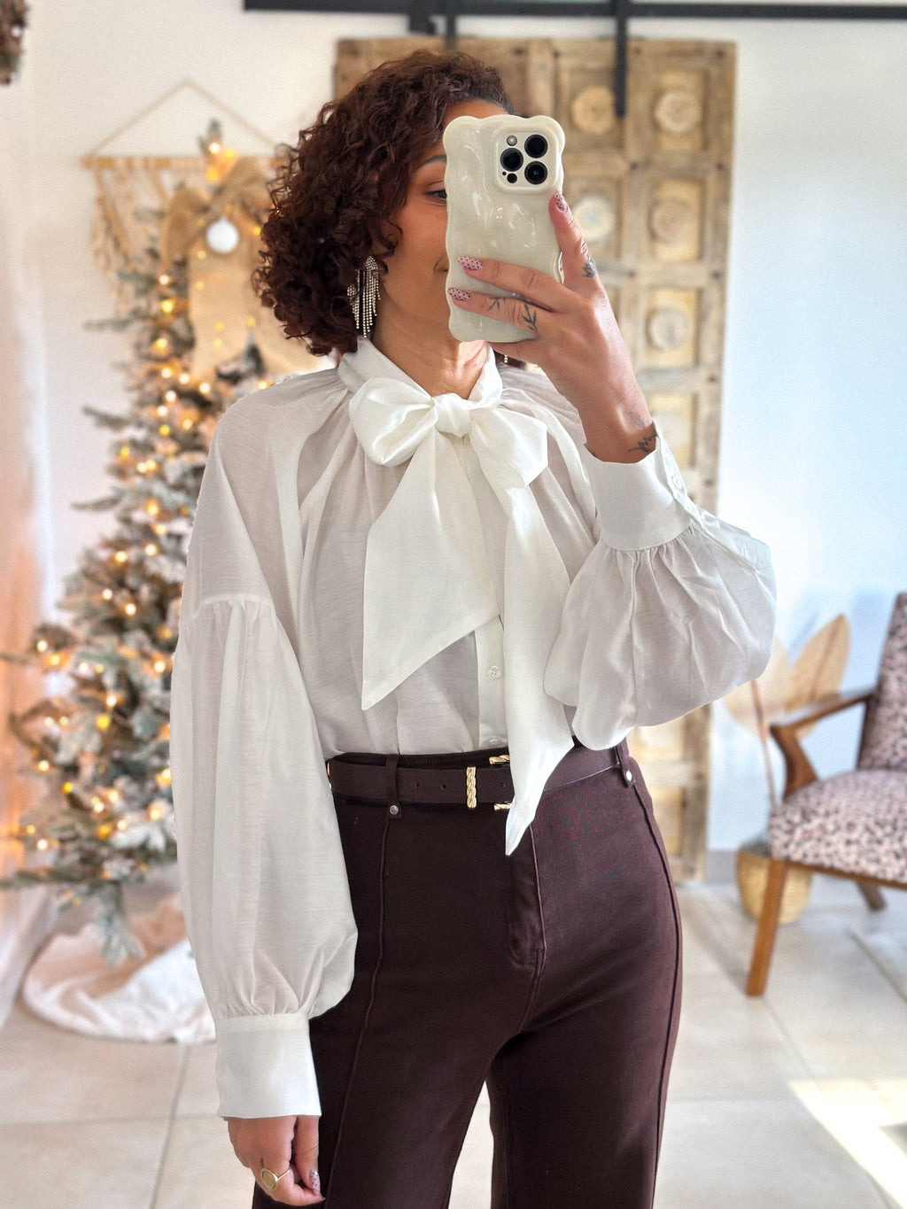 Blouse Anaëlle - Blanc Col lavallière