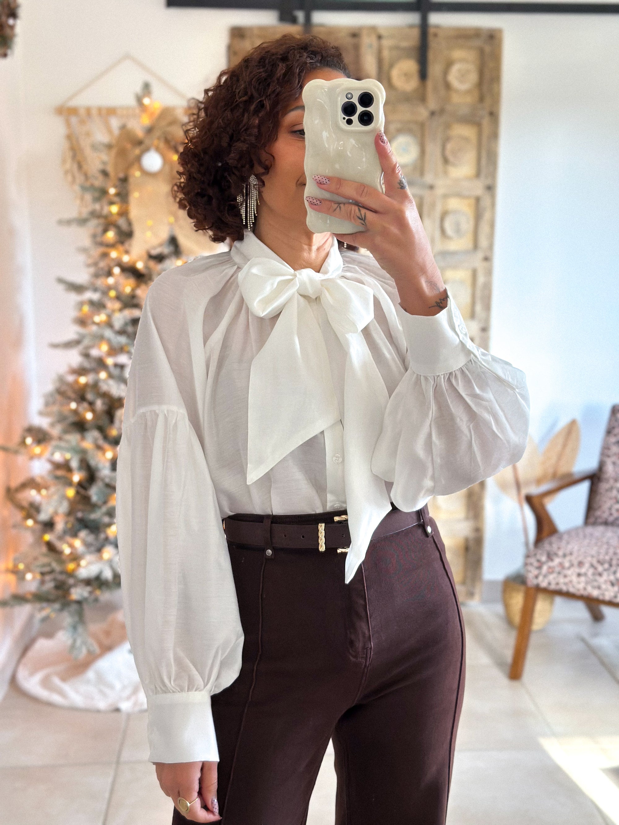 Blouse Anaëlle - Blanc Col lavallière