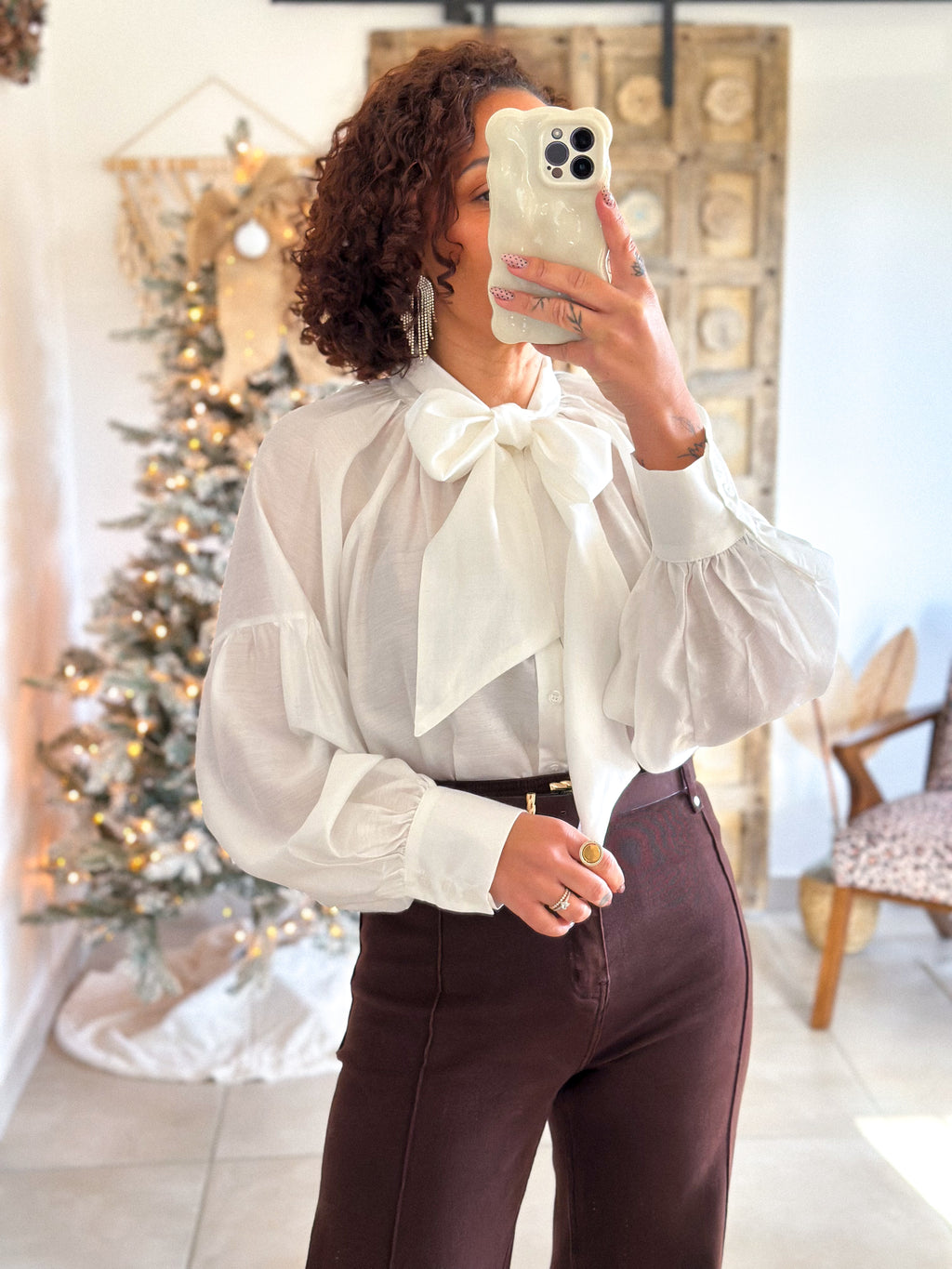 Blouse Anaëlle - Blanc Col lavallière