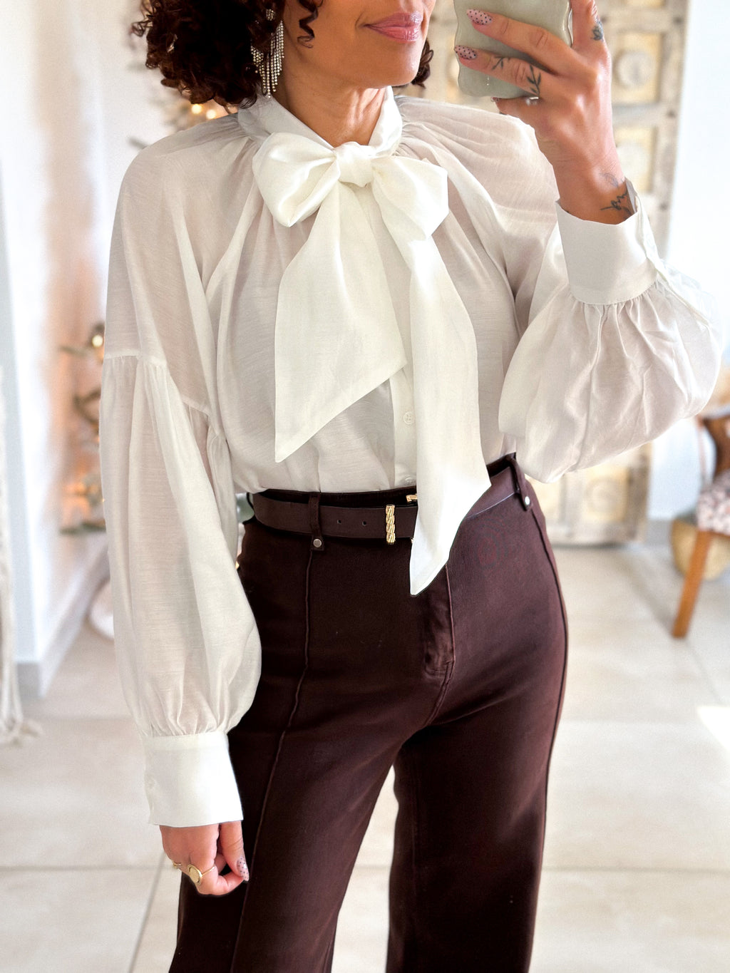 Blouse Anaëlle - Blanc Col lavallière