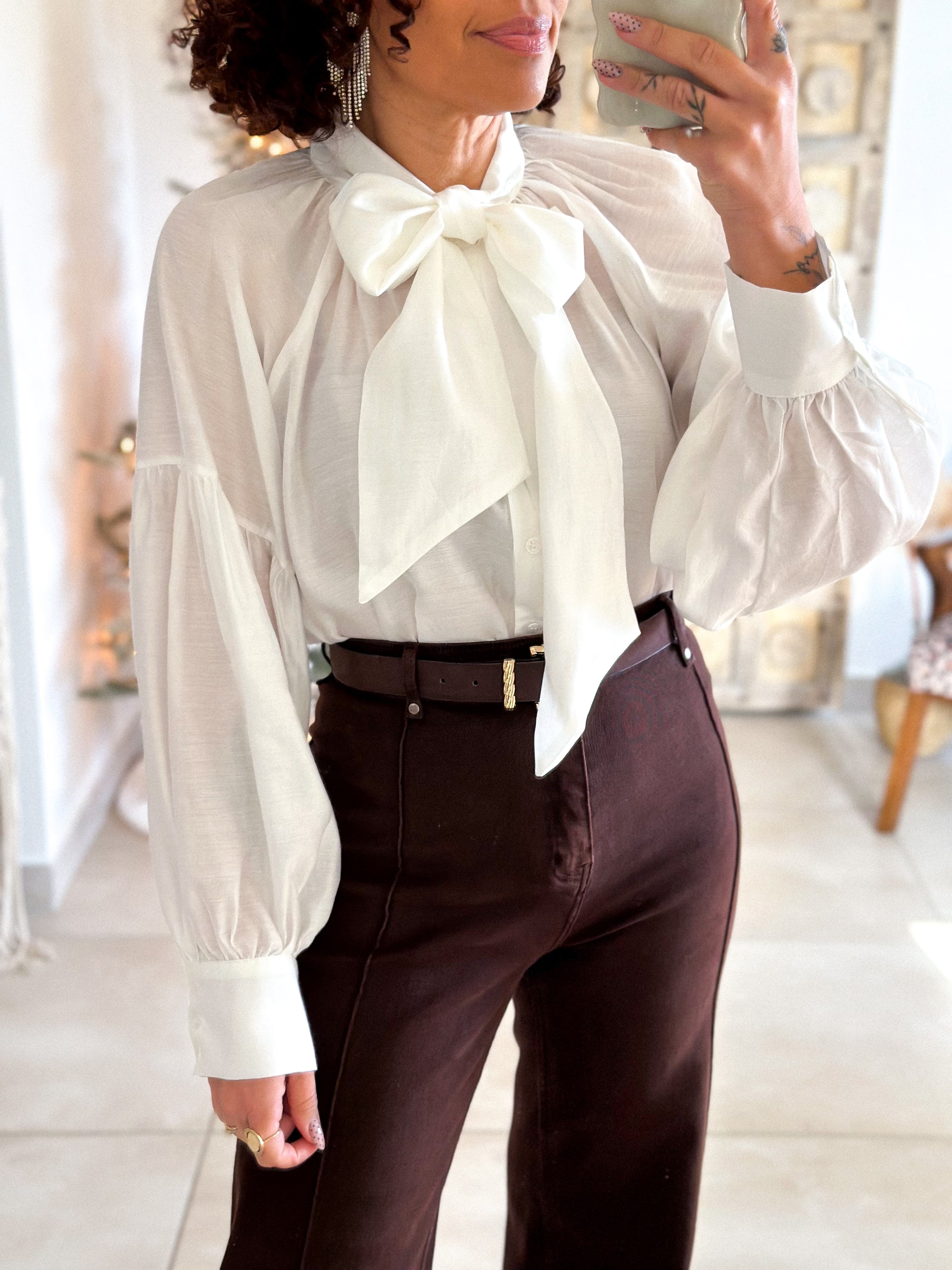 Blouse Anaëlle - Blanc Col lavallière
