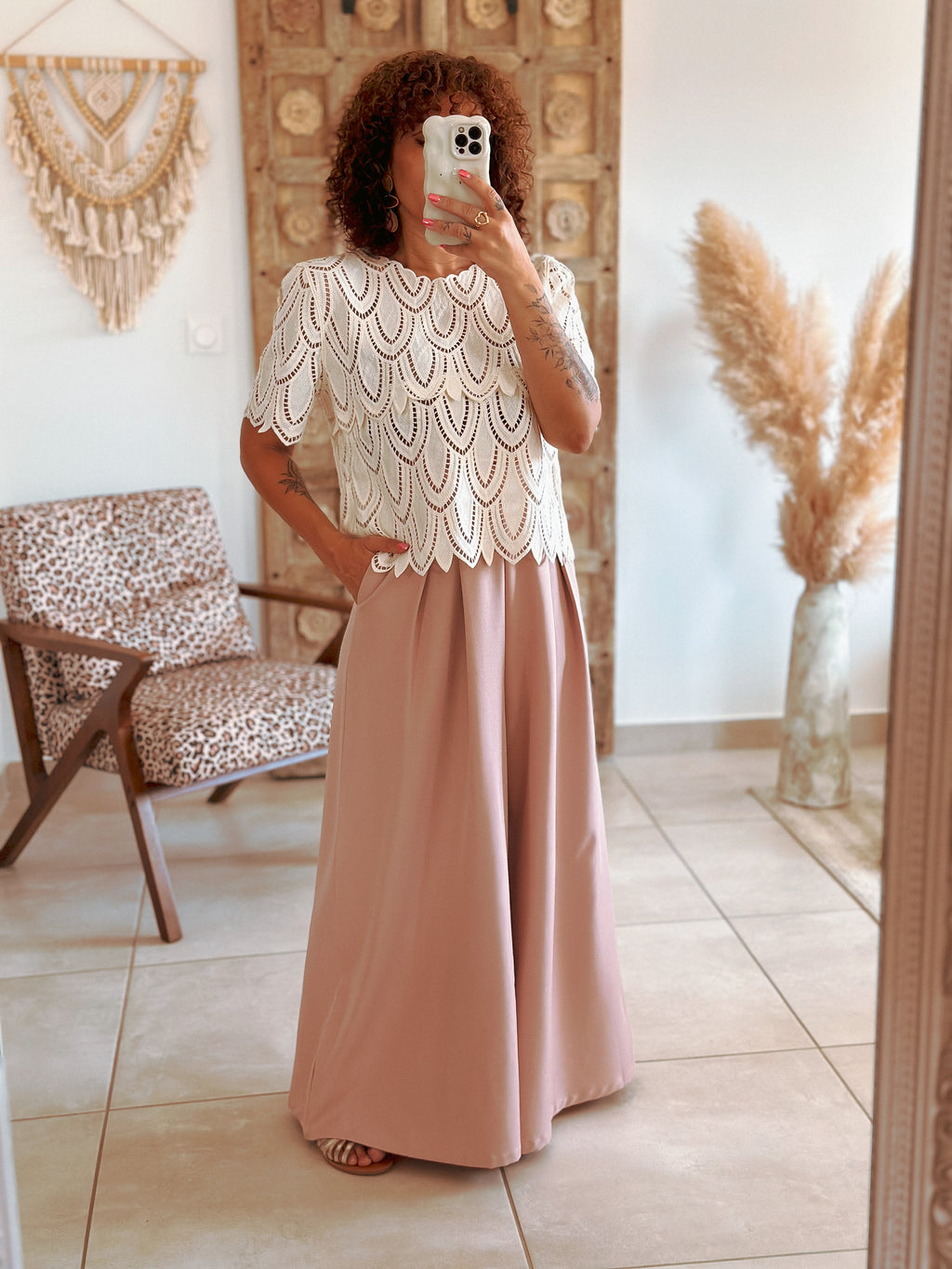 Blouse Jill - Dentelle graphique beige