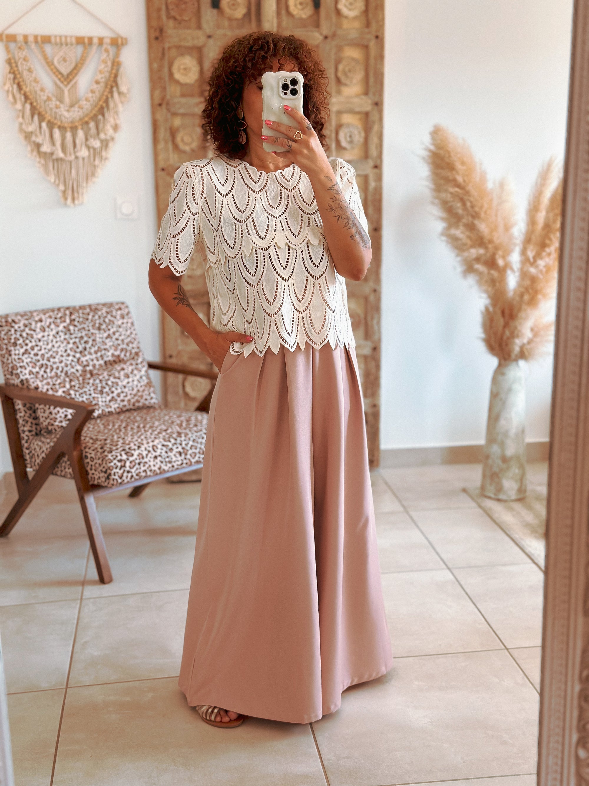 Blouse Jill - Dentelle graphique beige