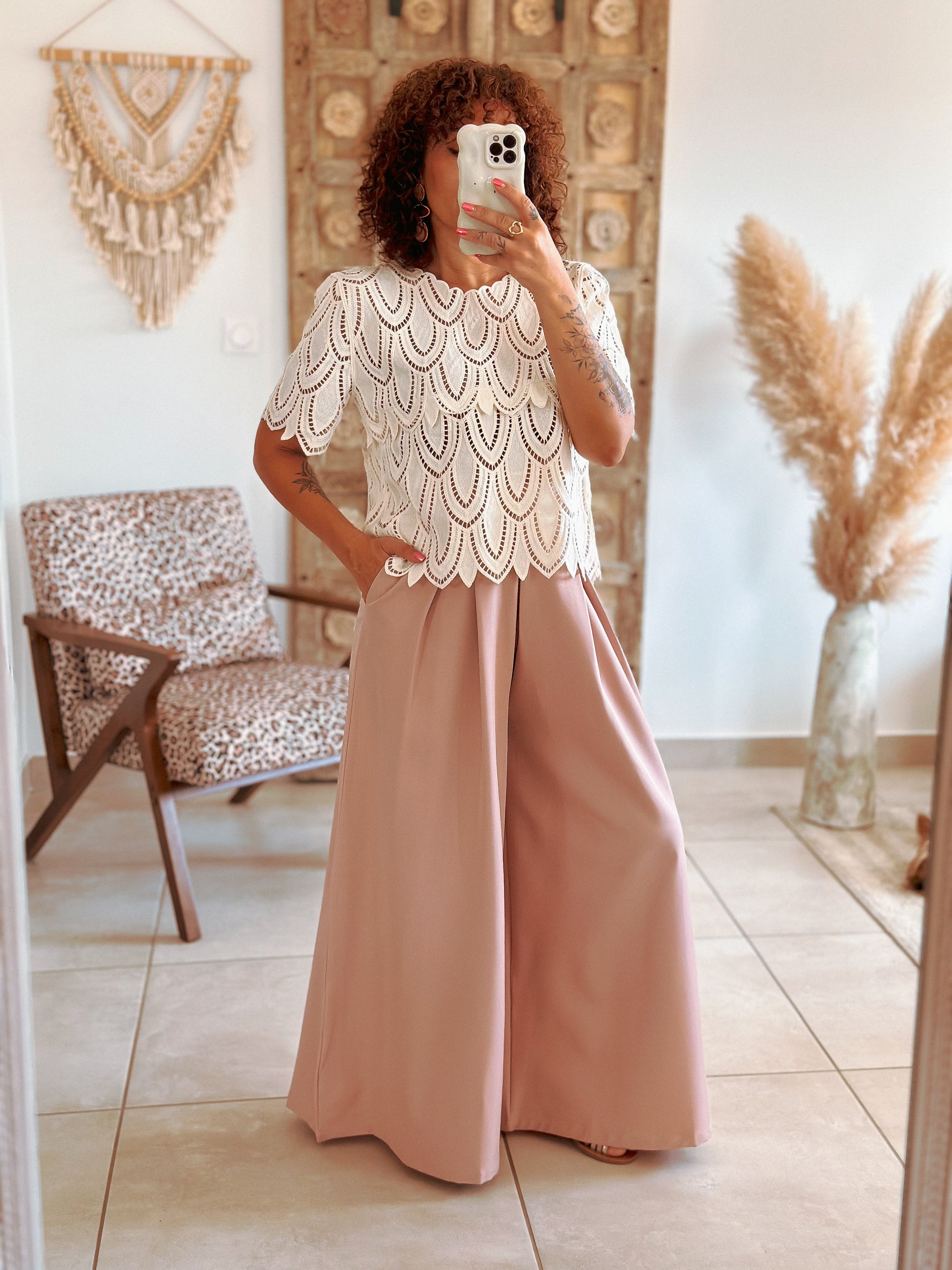 Blouse Jill - Dentelle graphique beige