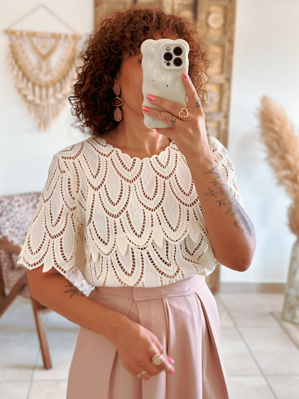 Blouse Jill - Dentelle graphique beige