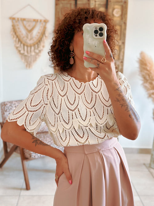 Jill Blouse - Graphic beige lace