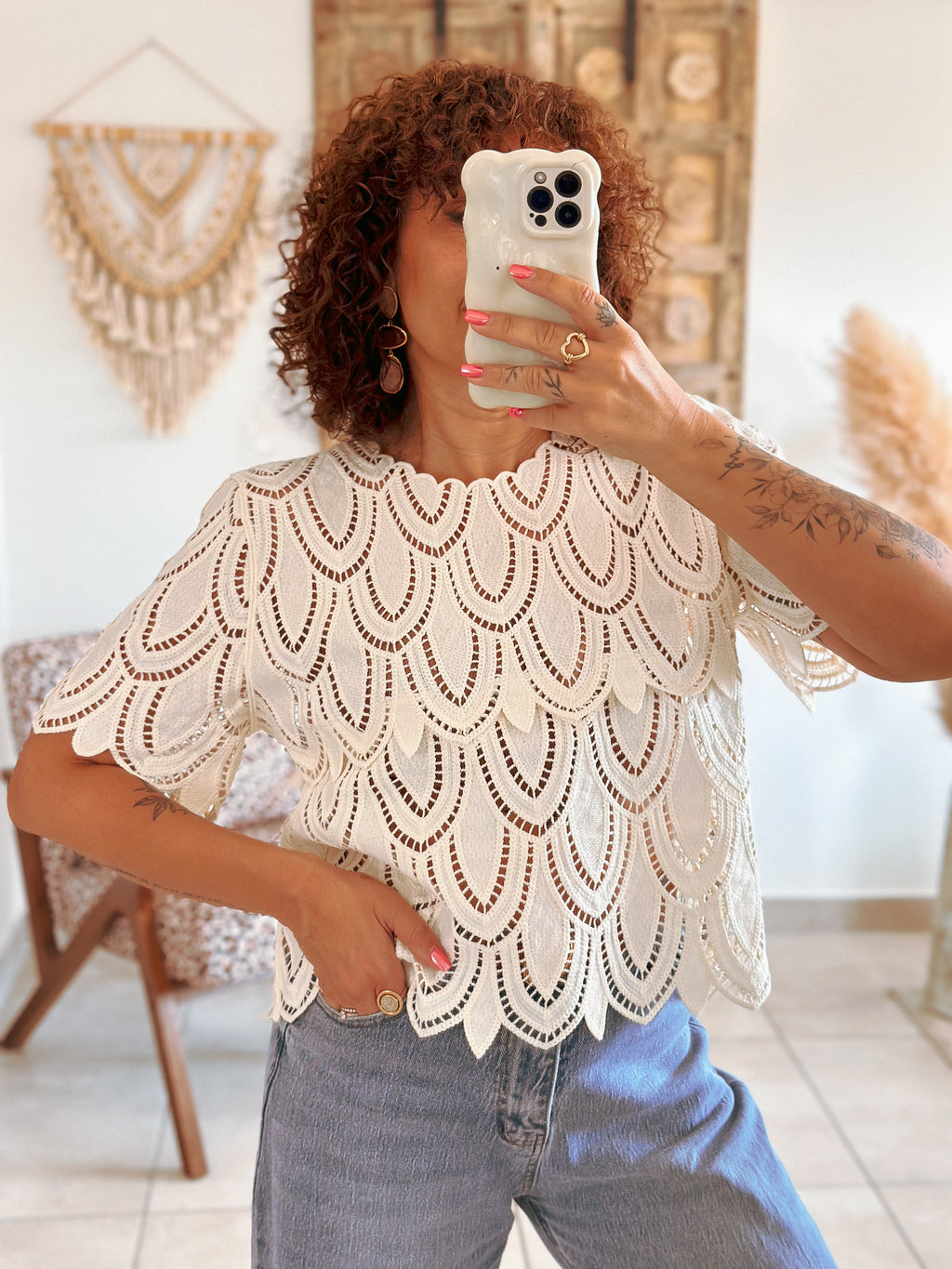 Blouse Jill - Dentelle graphique beige
