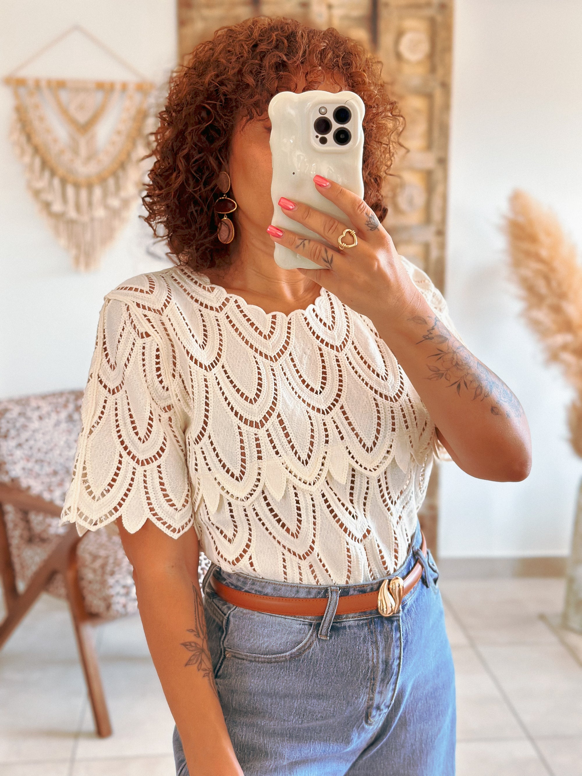 Blouse Jill - Dentelle graphique beige