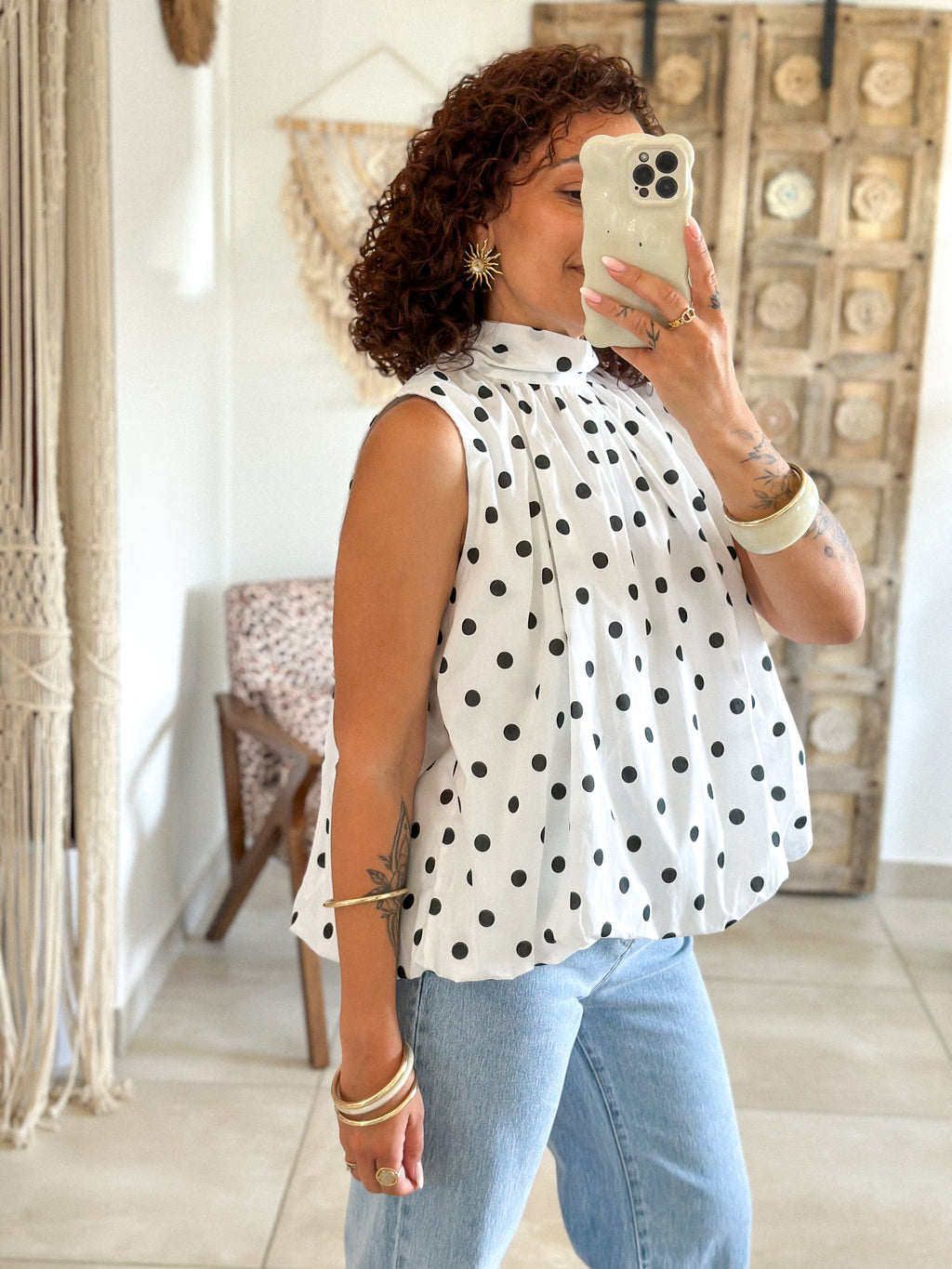 Blouse Bali - Blanche à pois