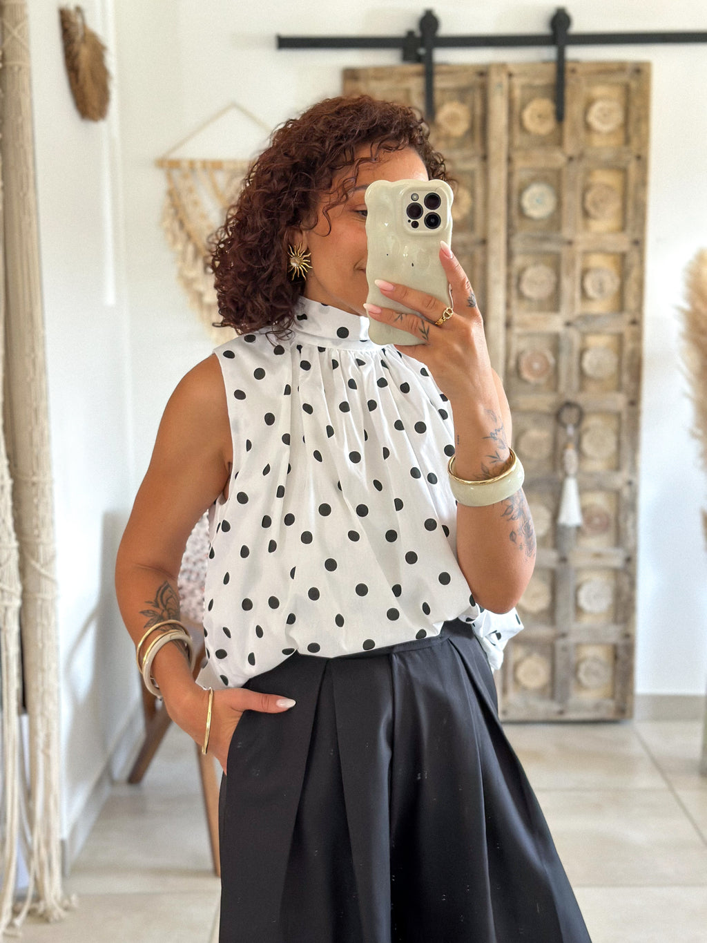 Blouse Bali - Blanche à pois
