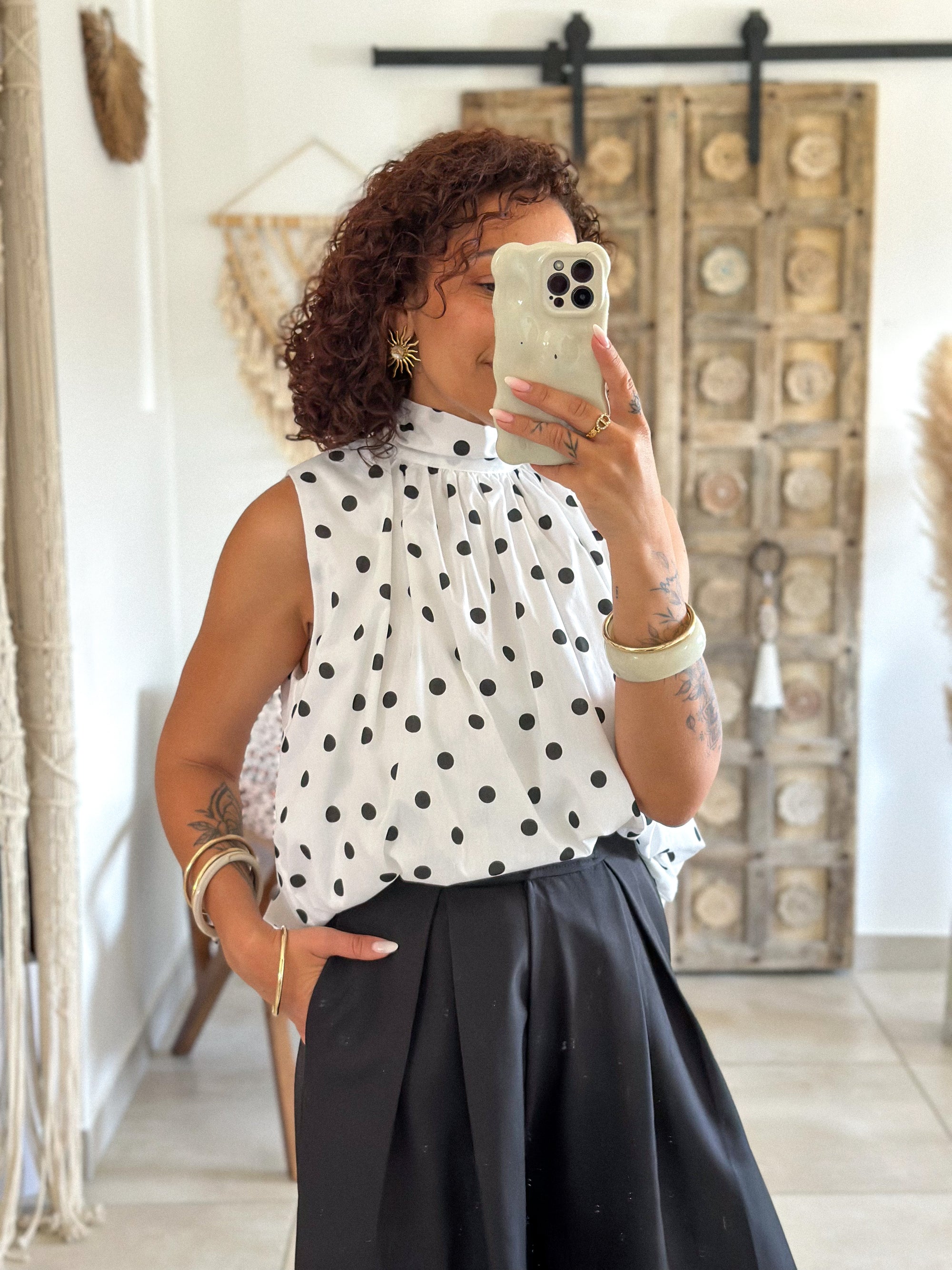 Blouse Bali - Blanche à pois