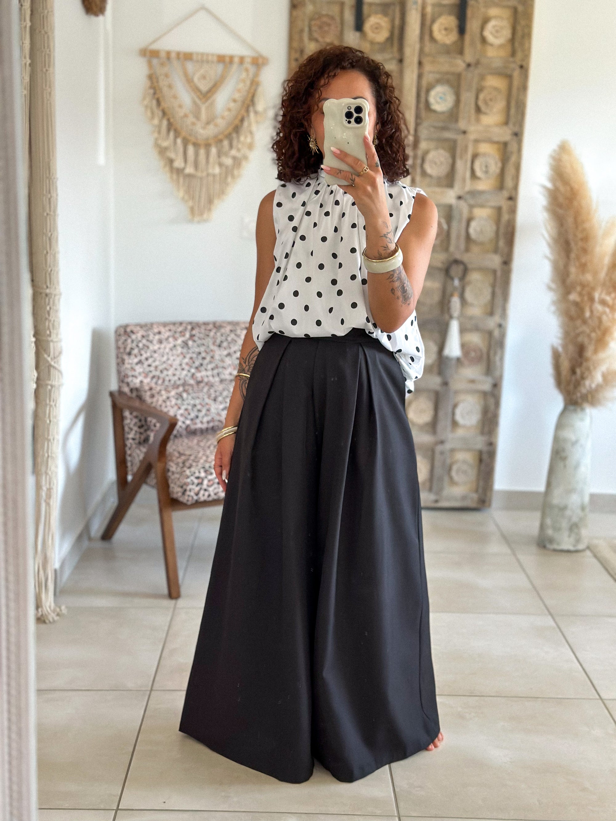 Blouse Bali - Blanche à pois