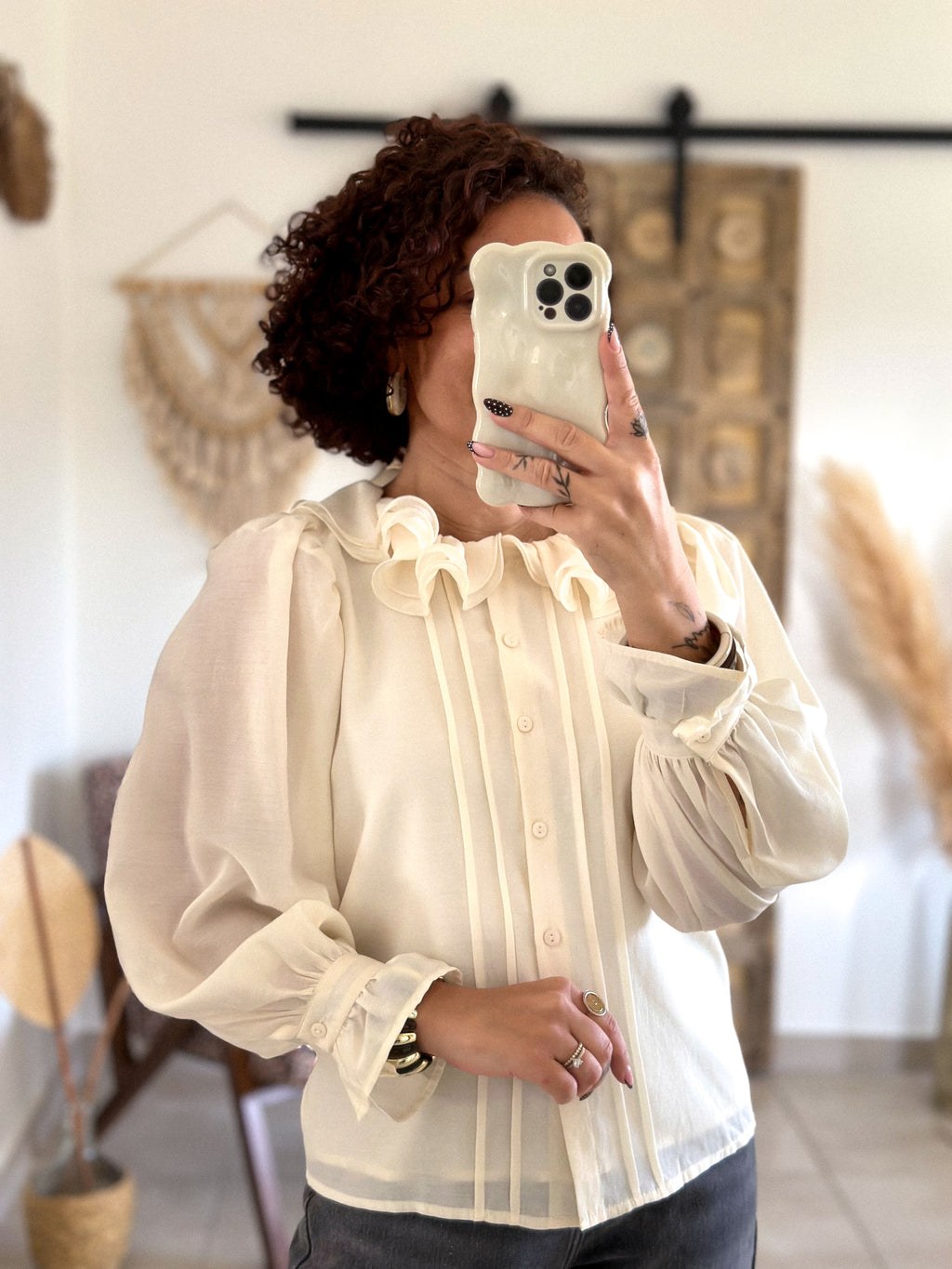 Blouse June - col volanté beige