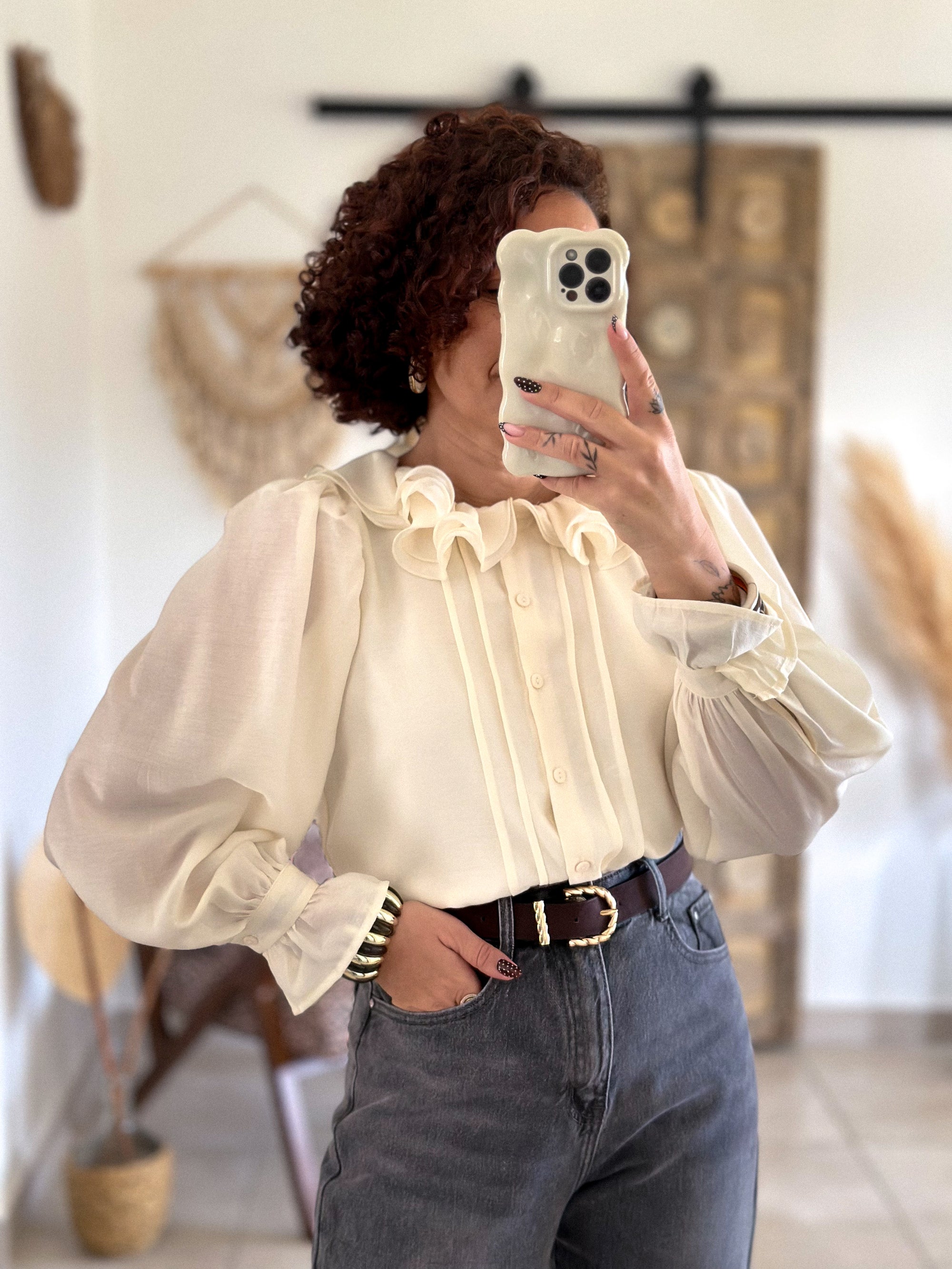 Blouse June - col volanté beige