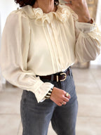 Blouse June - col volanté beige