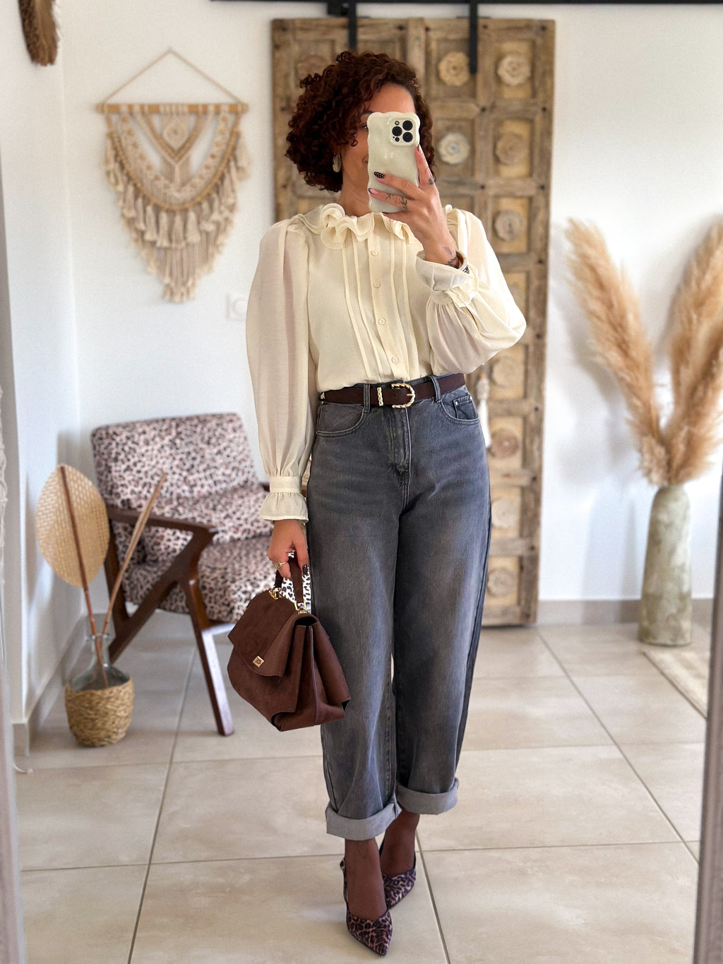 Blouse June - col volanté beige