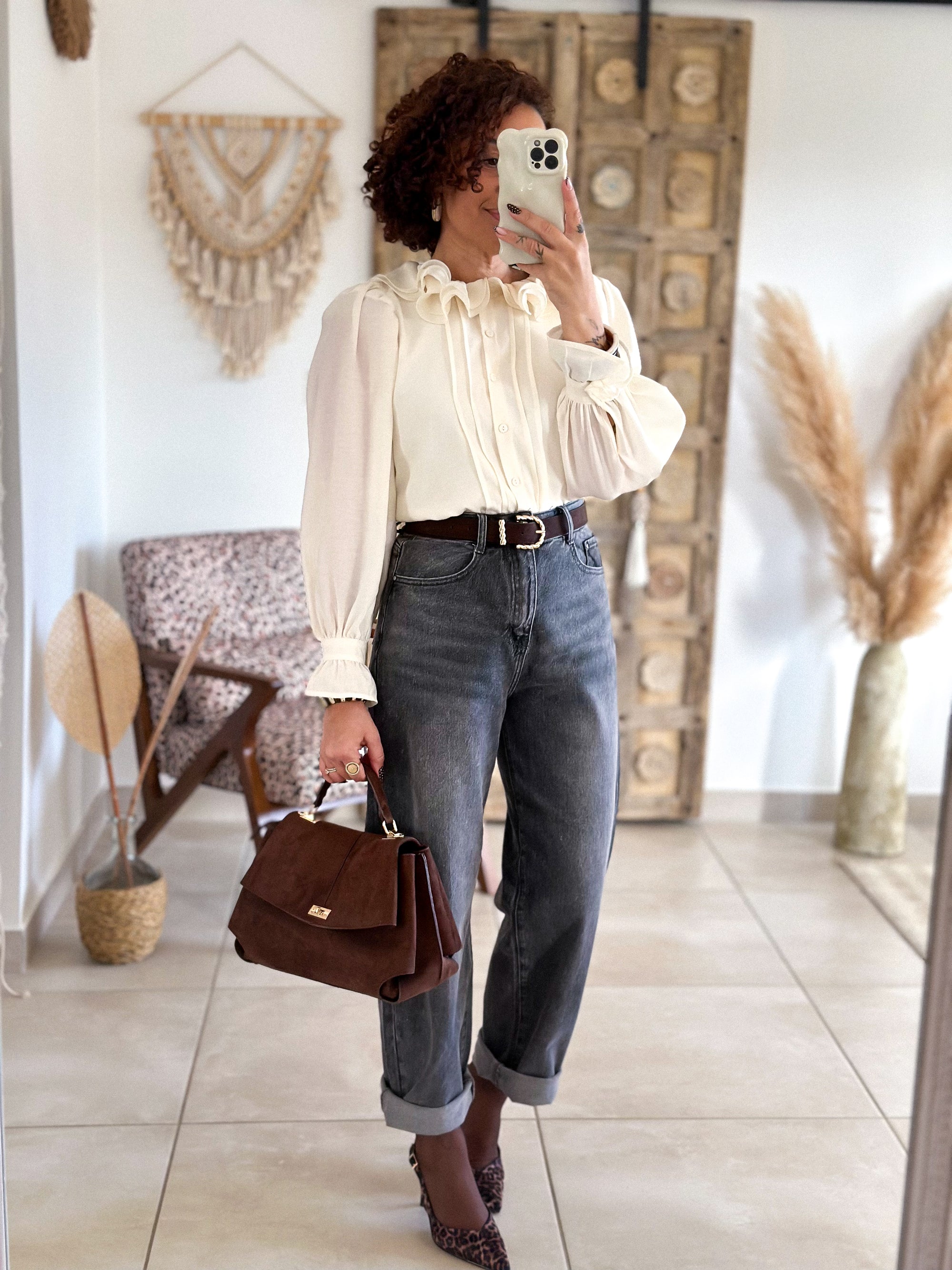 Blouse June - col volanté beige