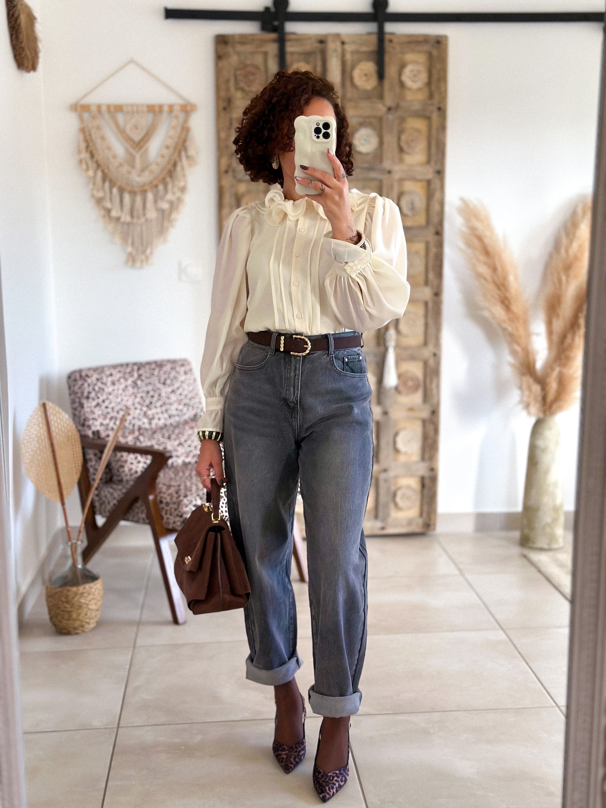 Blouse June - col volanté beige