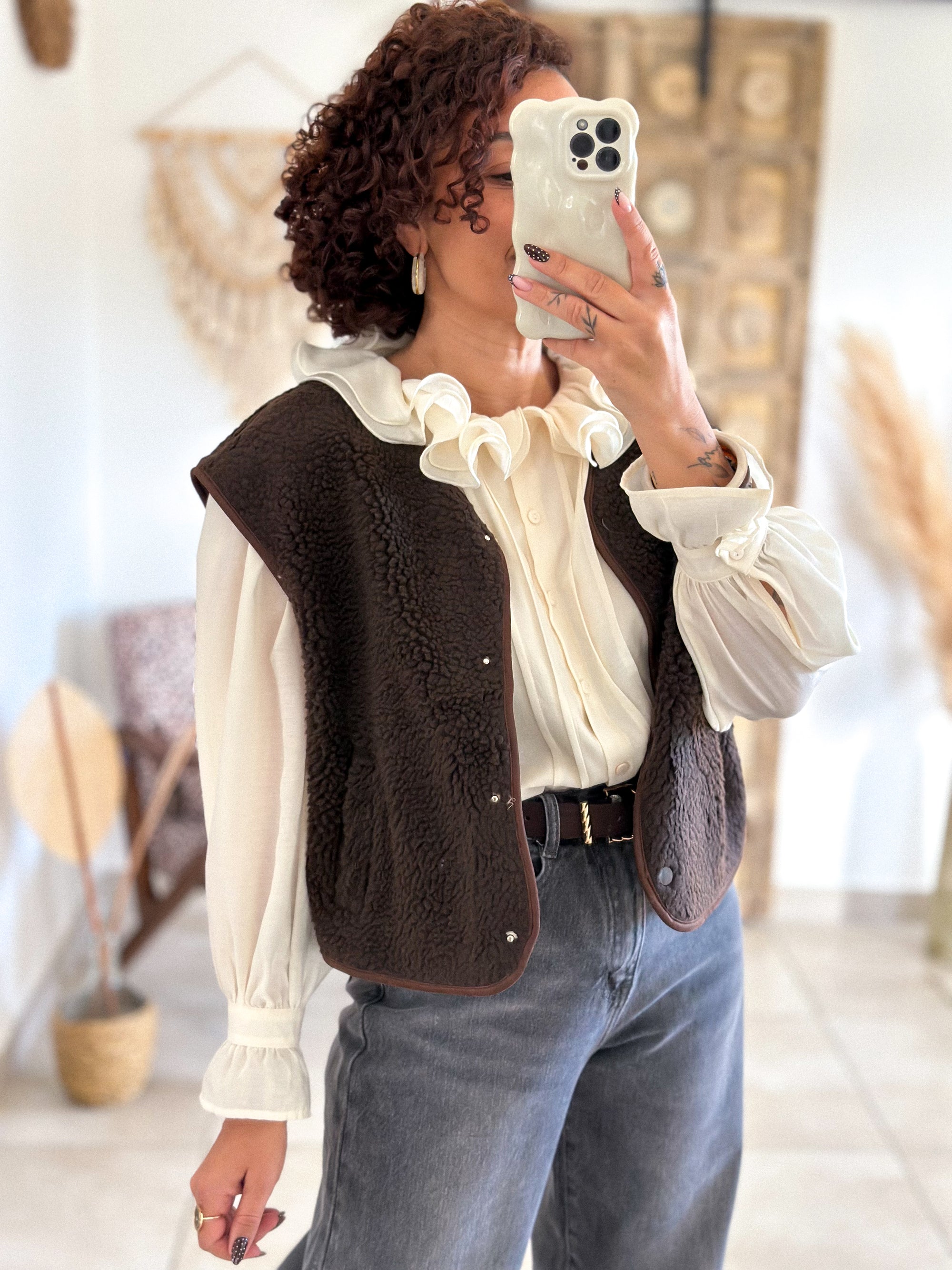 Blouse June - col volanté beige