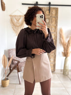 Blouse June - col volanté chocolat