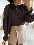 Blouse June - col volanté chocolat