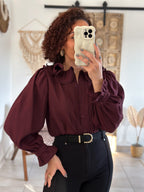 Blouse June - col volanté prune