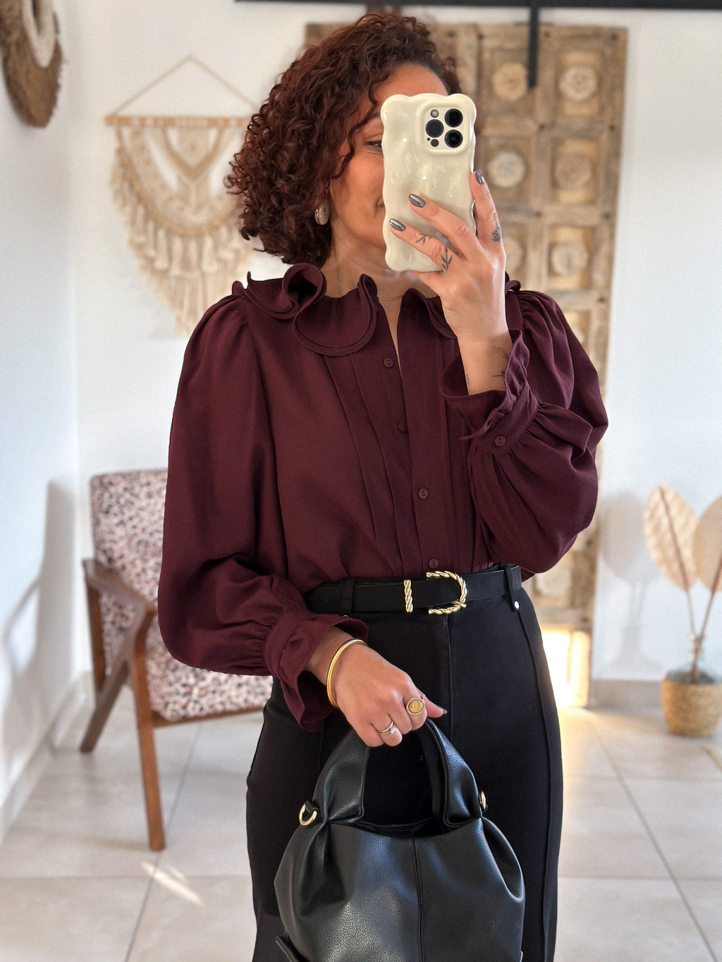 Blouse June - col volanté prune