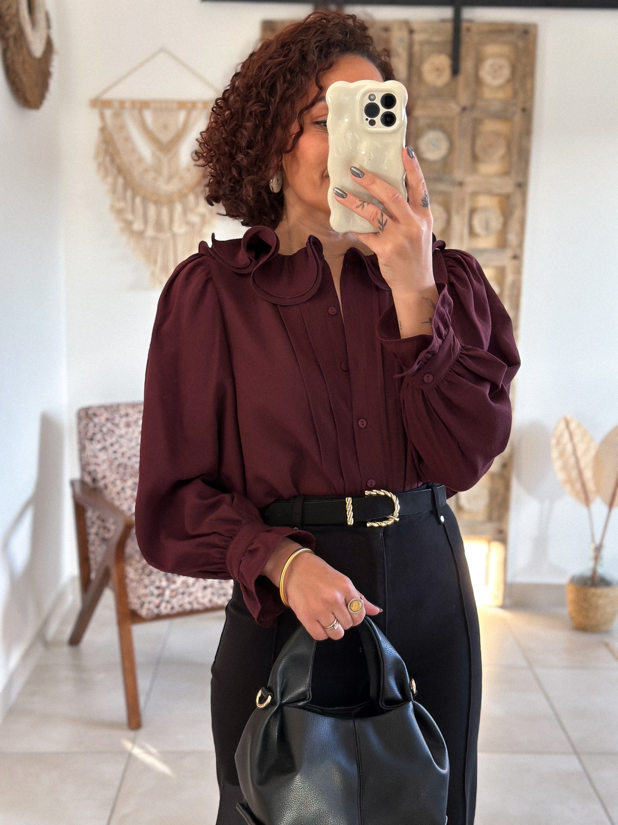 Blouse June - col volanté prune