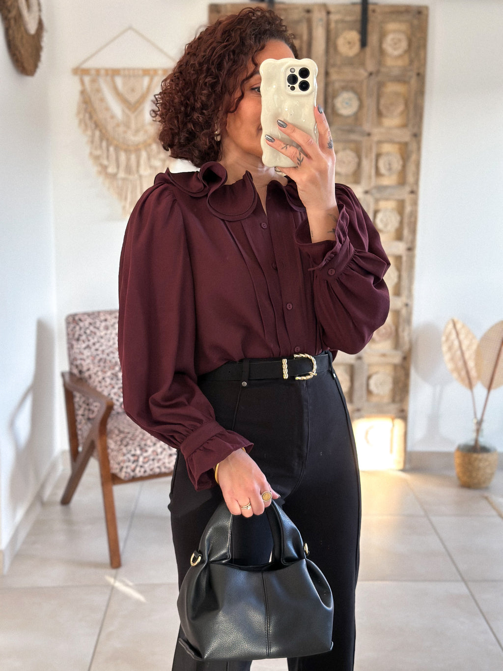 Blouse June - col volanté prune