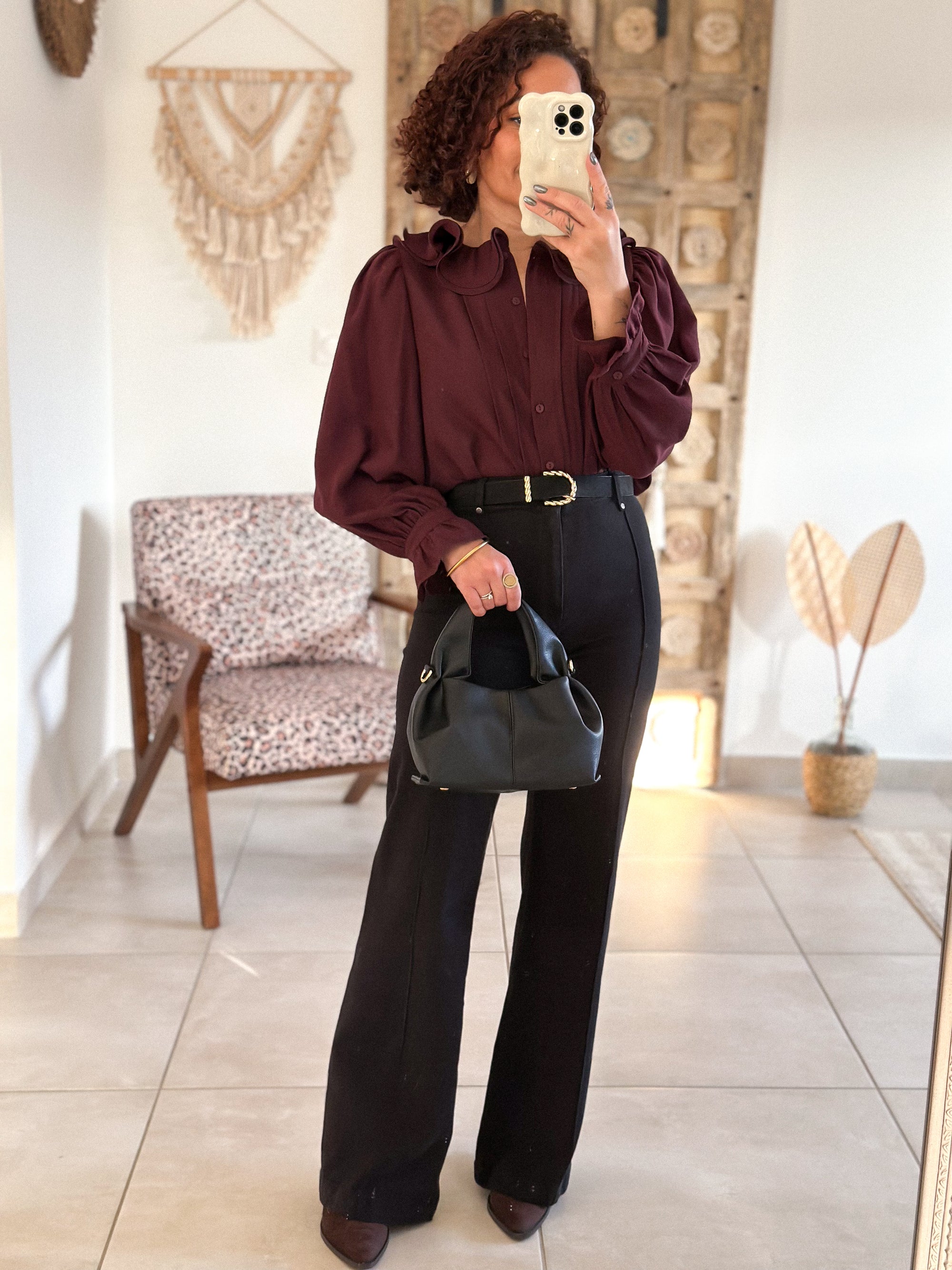 Blouse June - col volanté prune