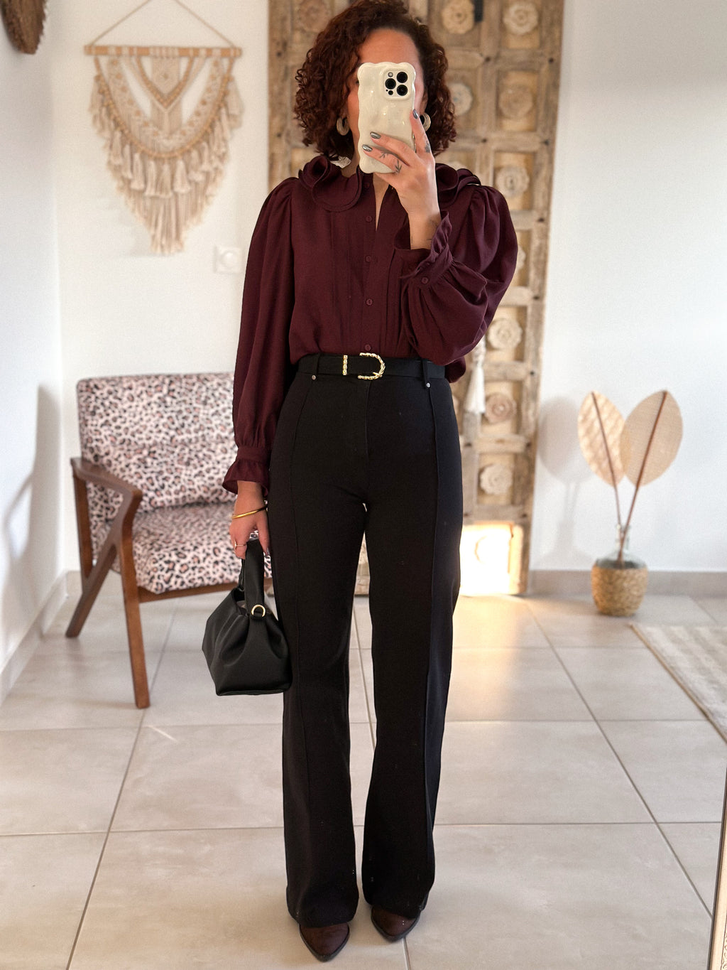 Blouse June - col volanté prune