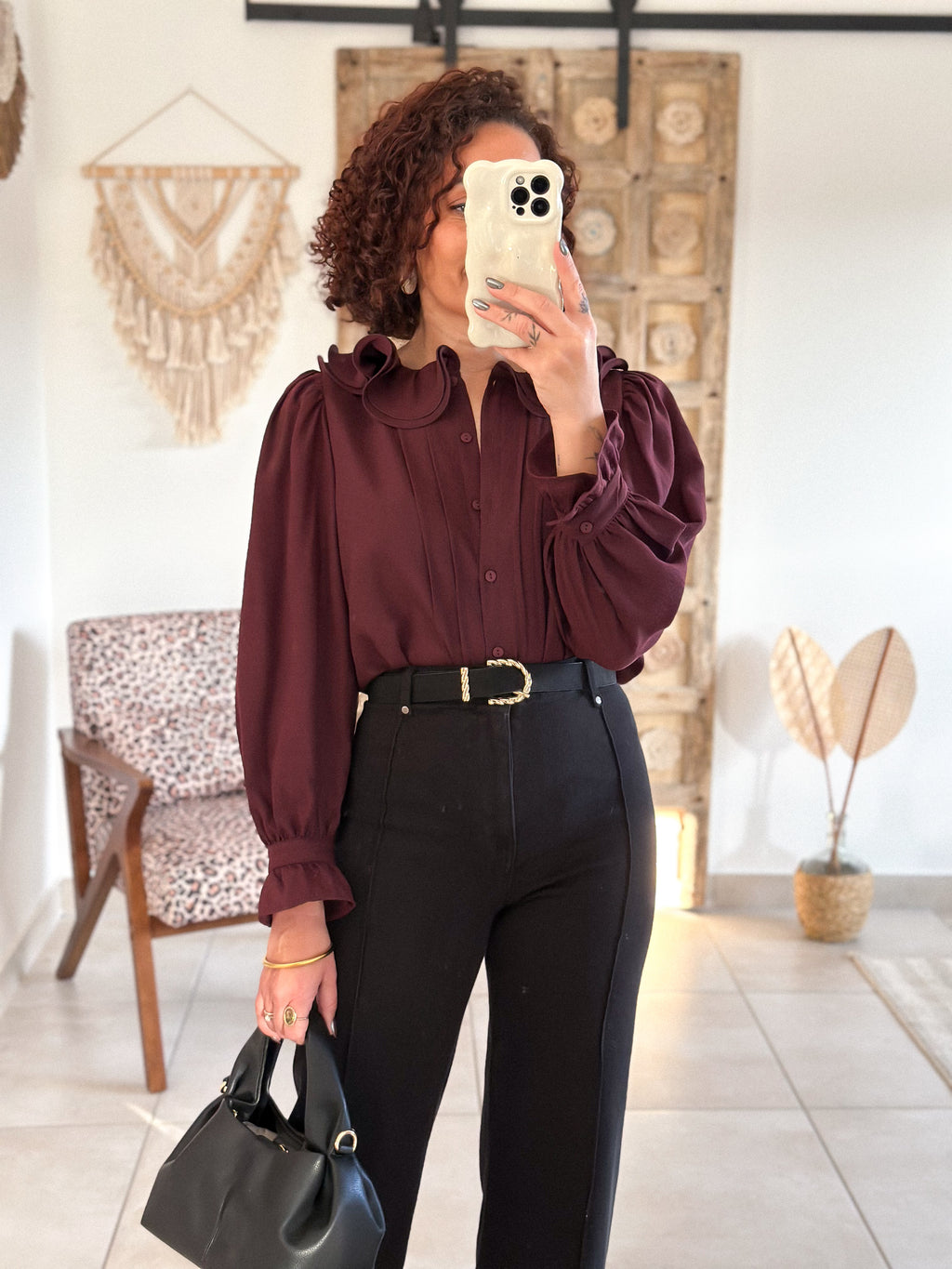 Blouse June - col volanté prune