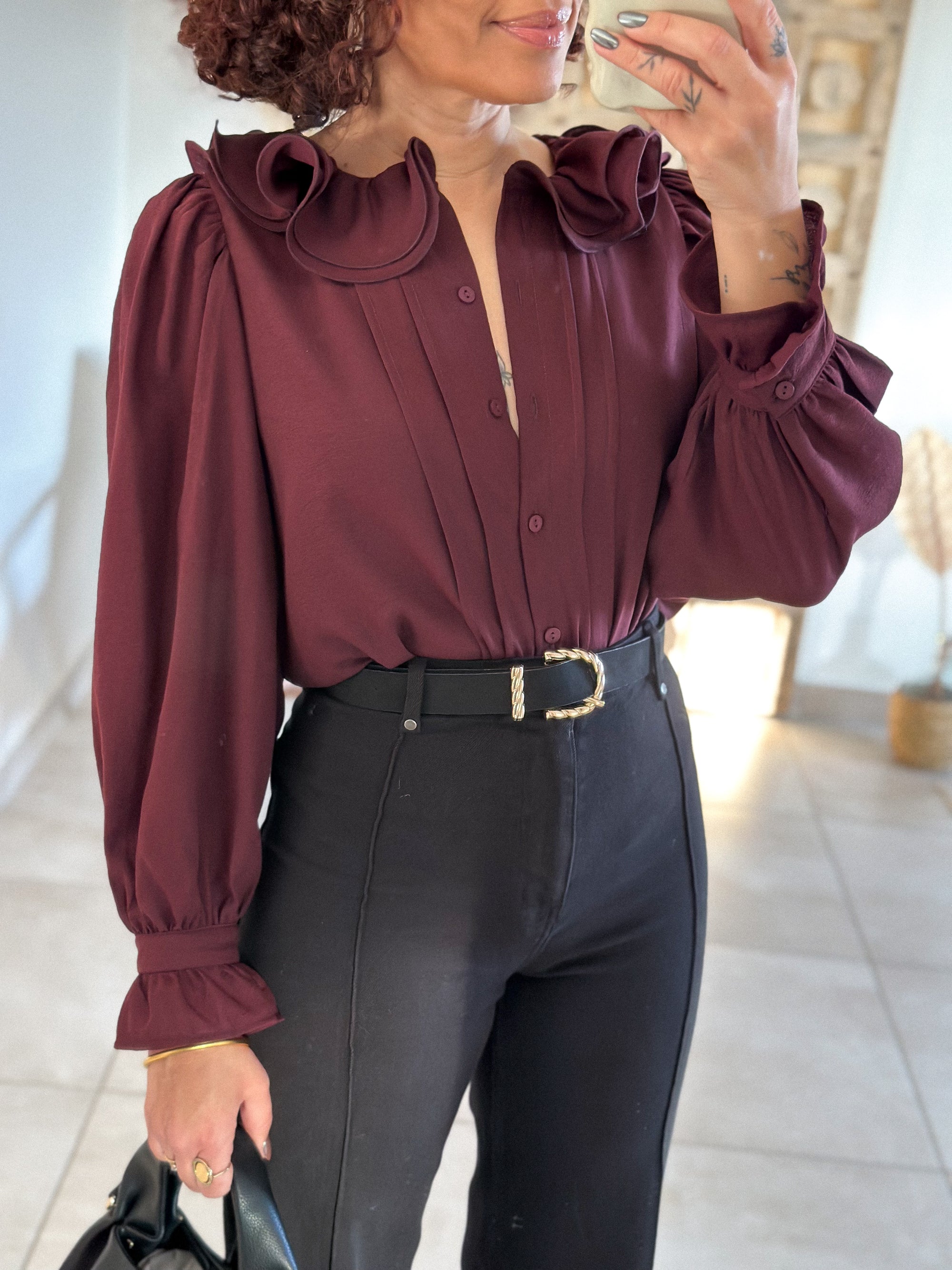 Blouse June - col volanté prune