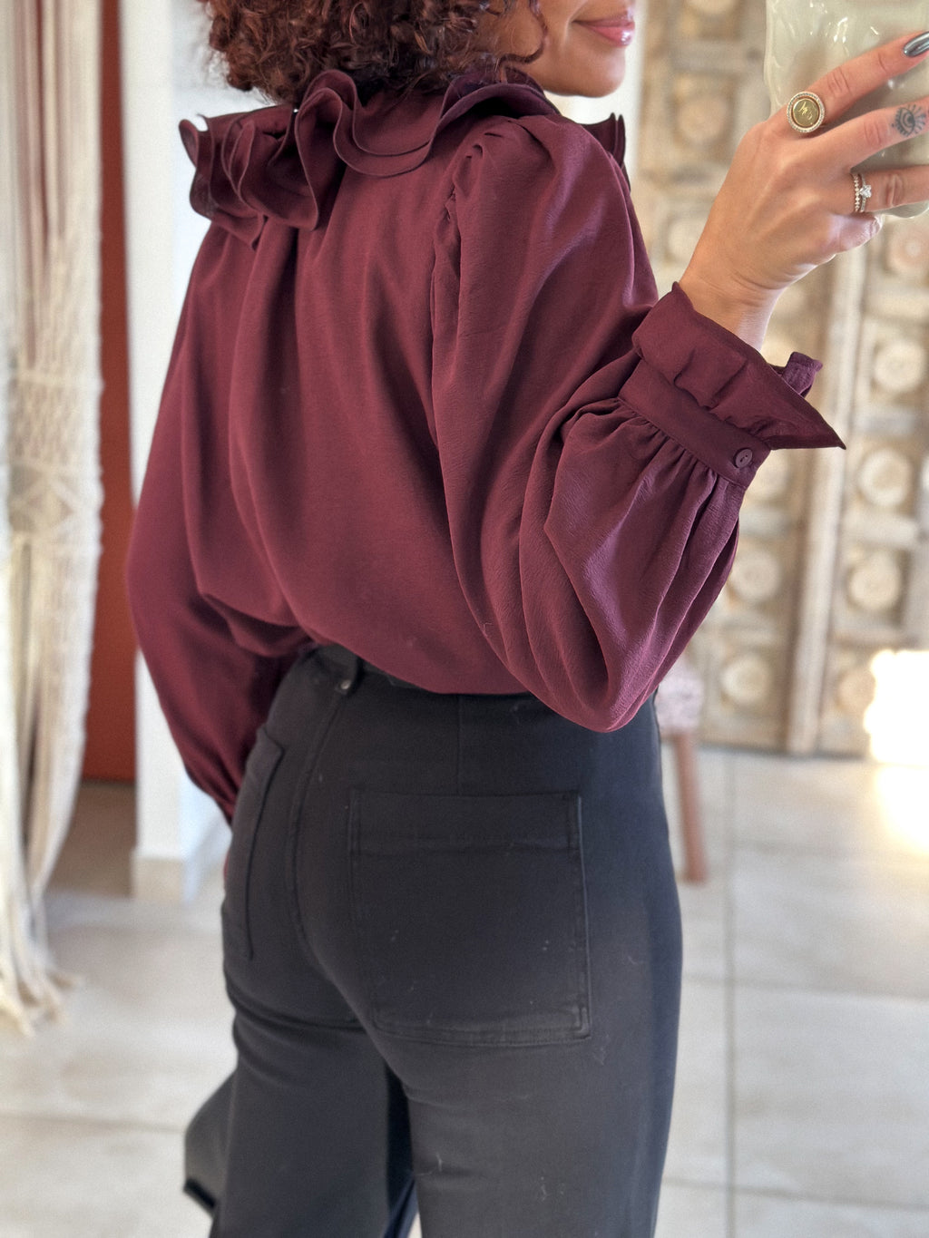 Blouse June - col volanté prune