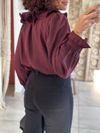 Blouse June - col volanté prune
