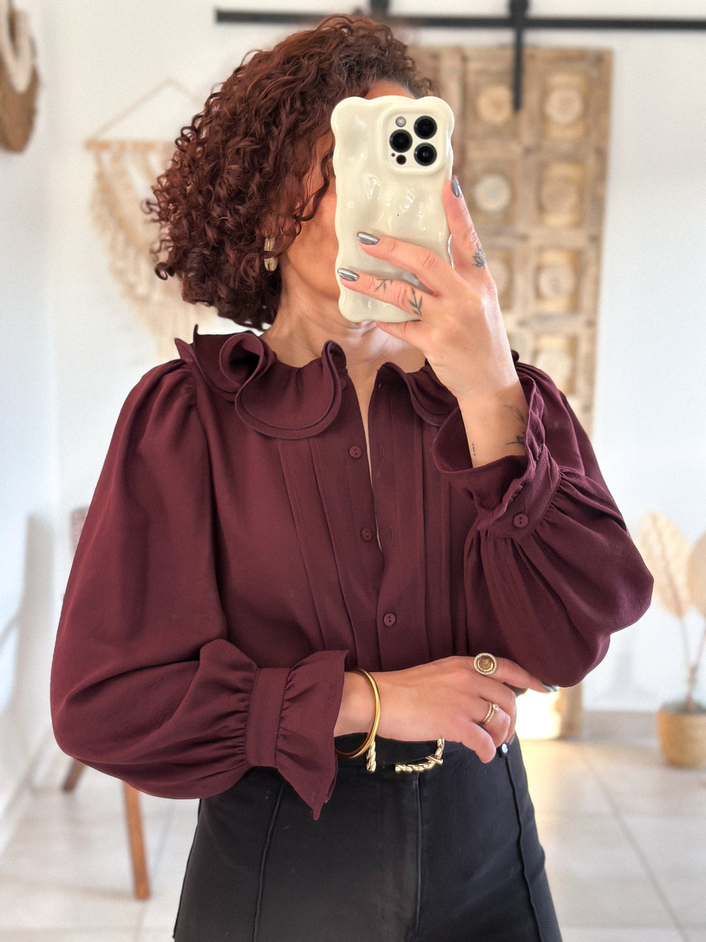 Blouse June - col volanté prune