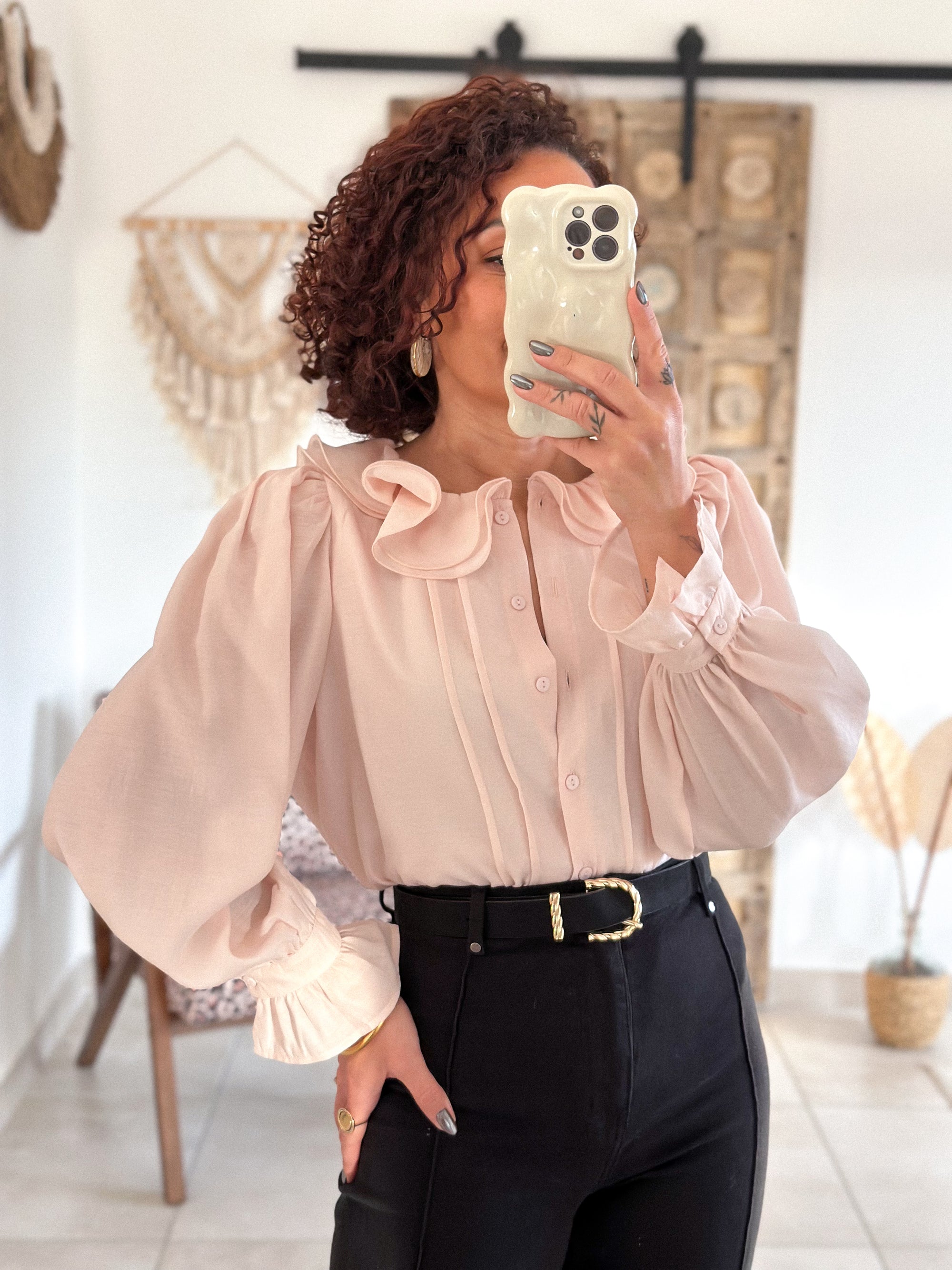 Blouse June - col volanté rose