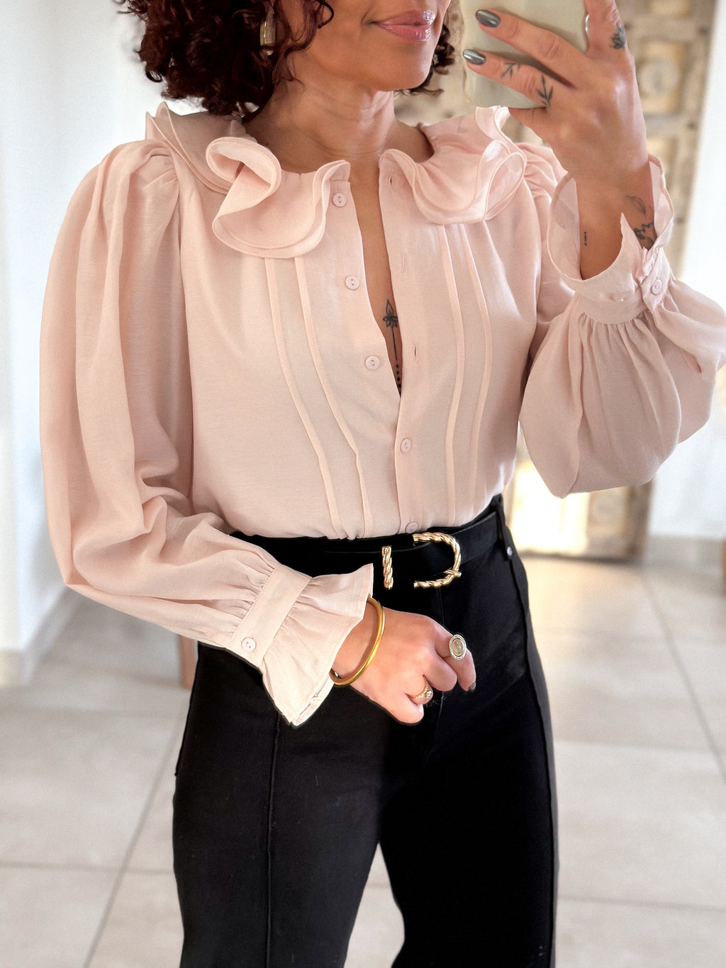 Blouse June - col volanté rose