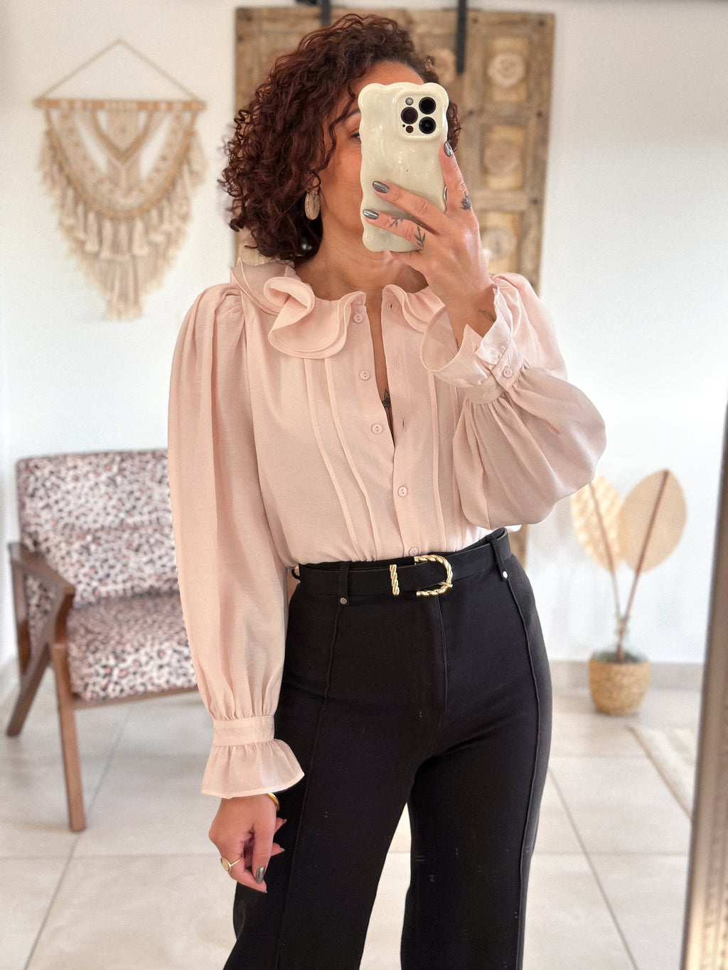Blouse June - col volanté rose