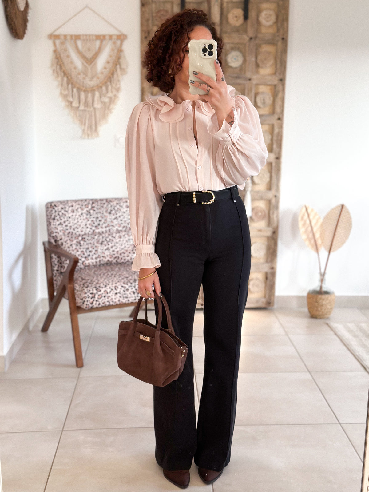 June blouse - pink ruffled collar