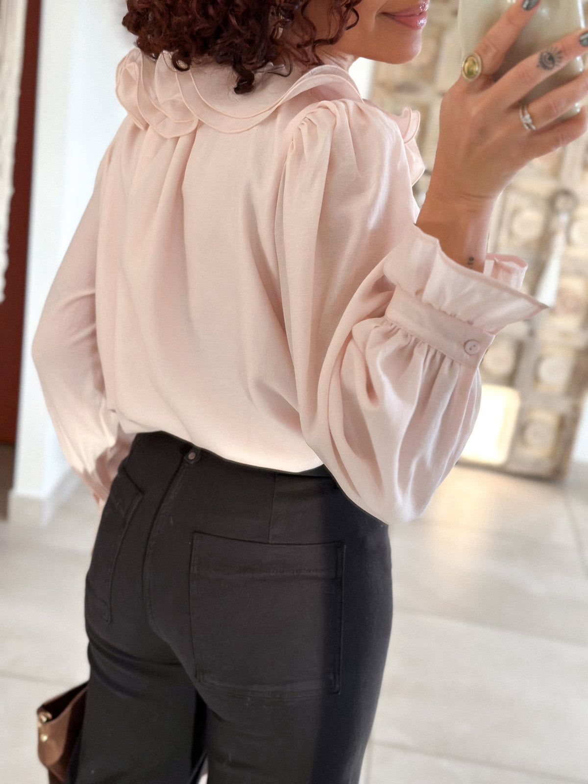 June blouse - pink ruffled collar