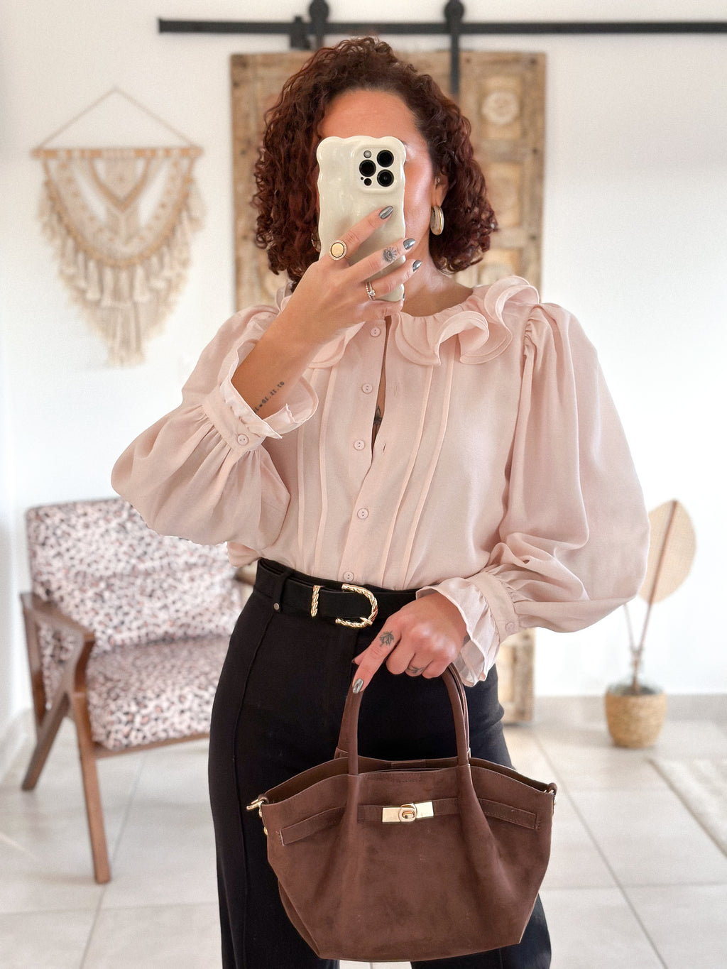 Blouse June - col volanté rose