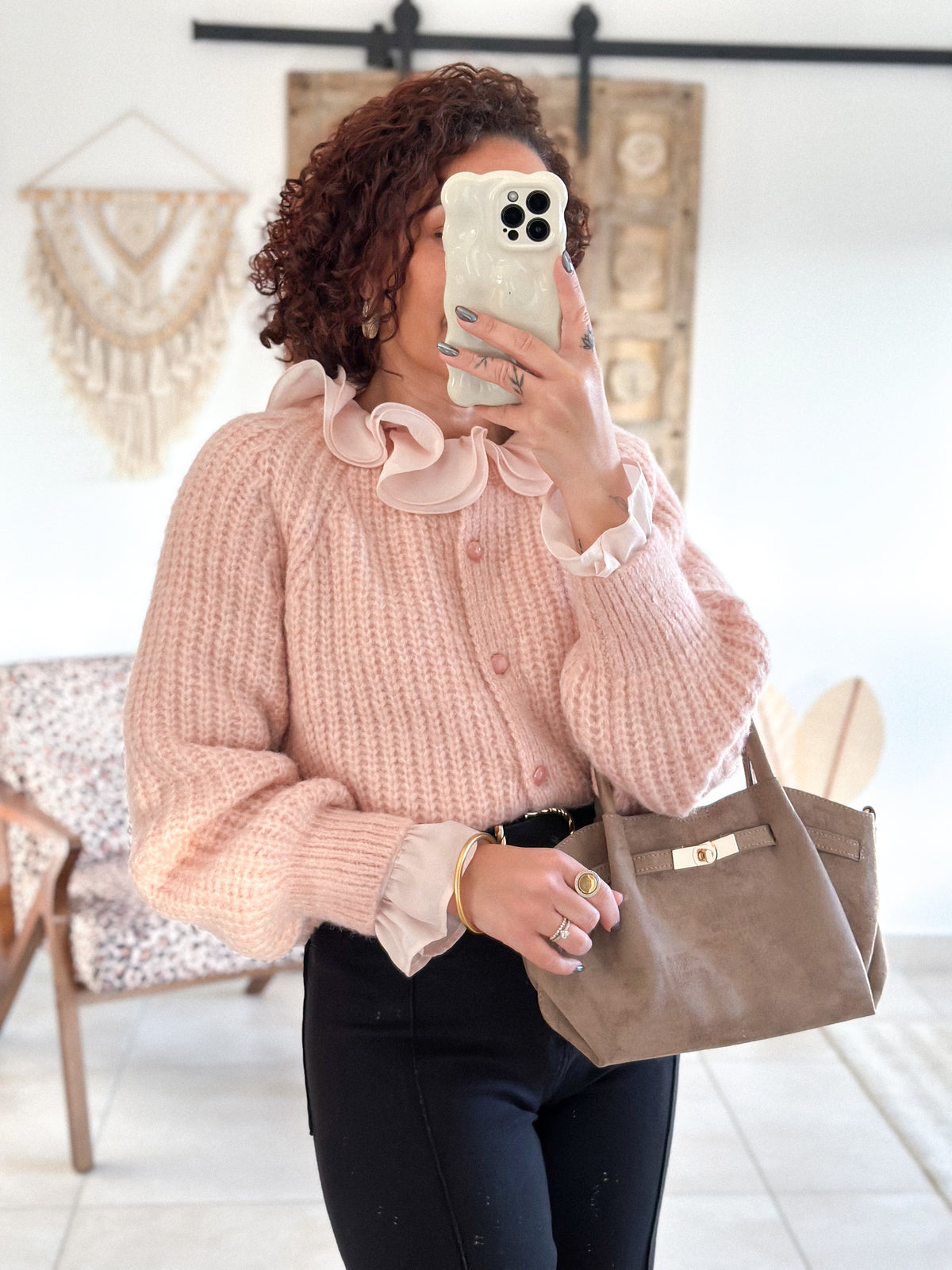 June blouse - pink ruffled collar