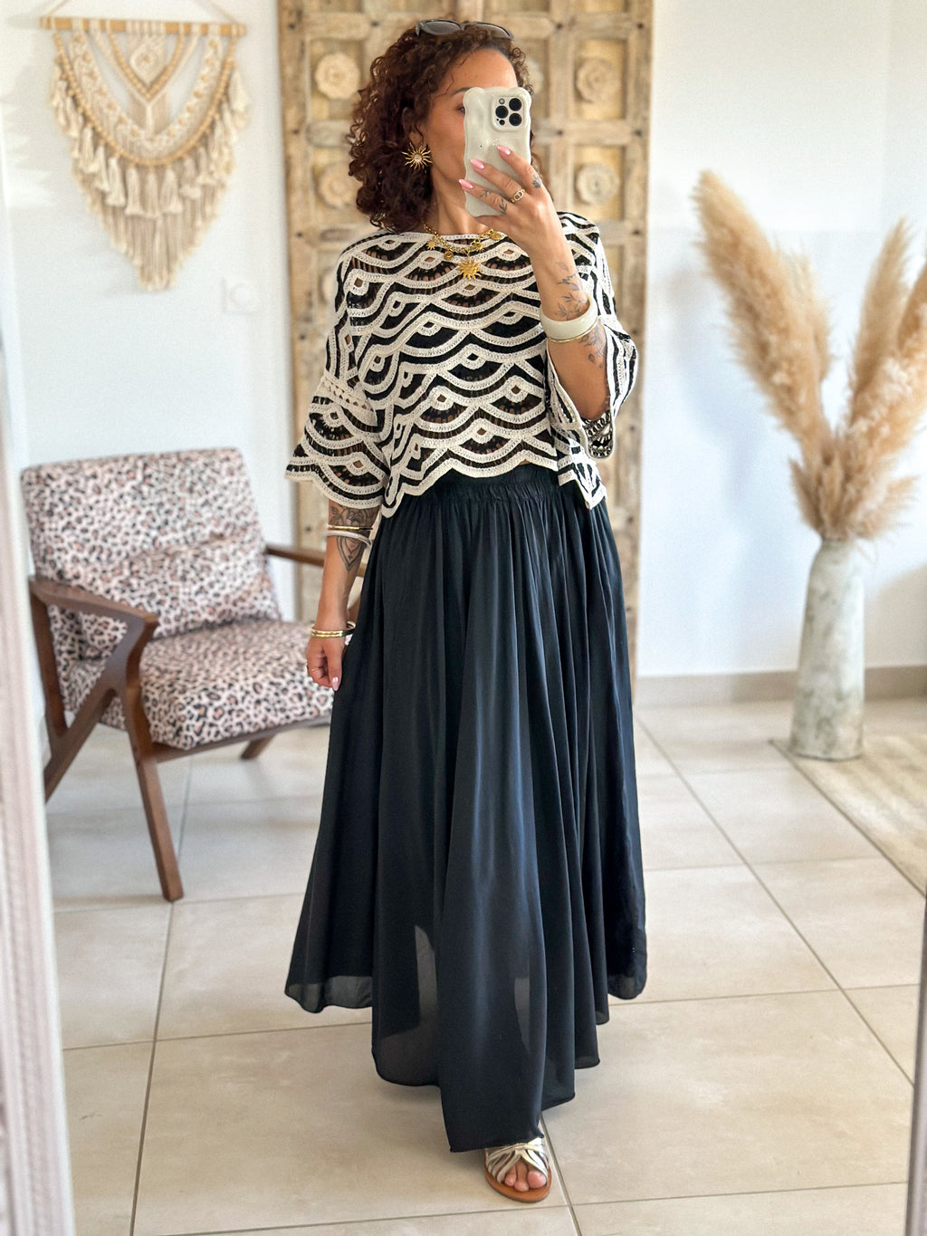 Blouse Madi - Crochet noir & blanc