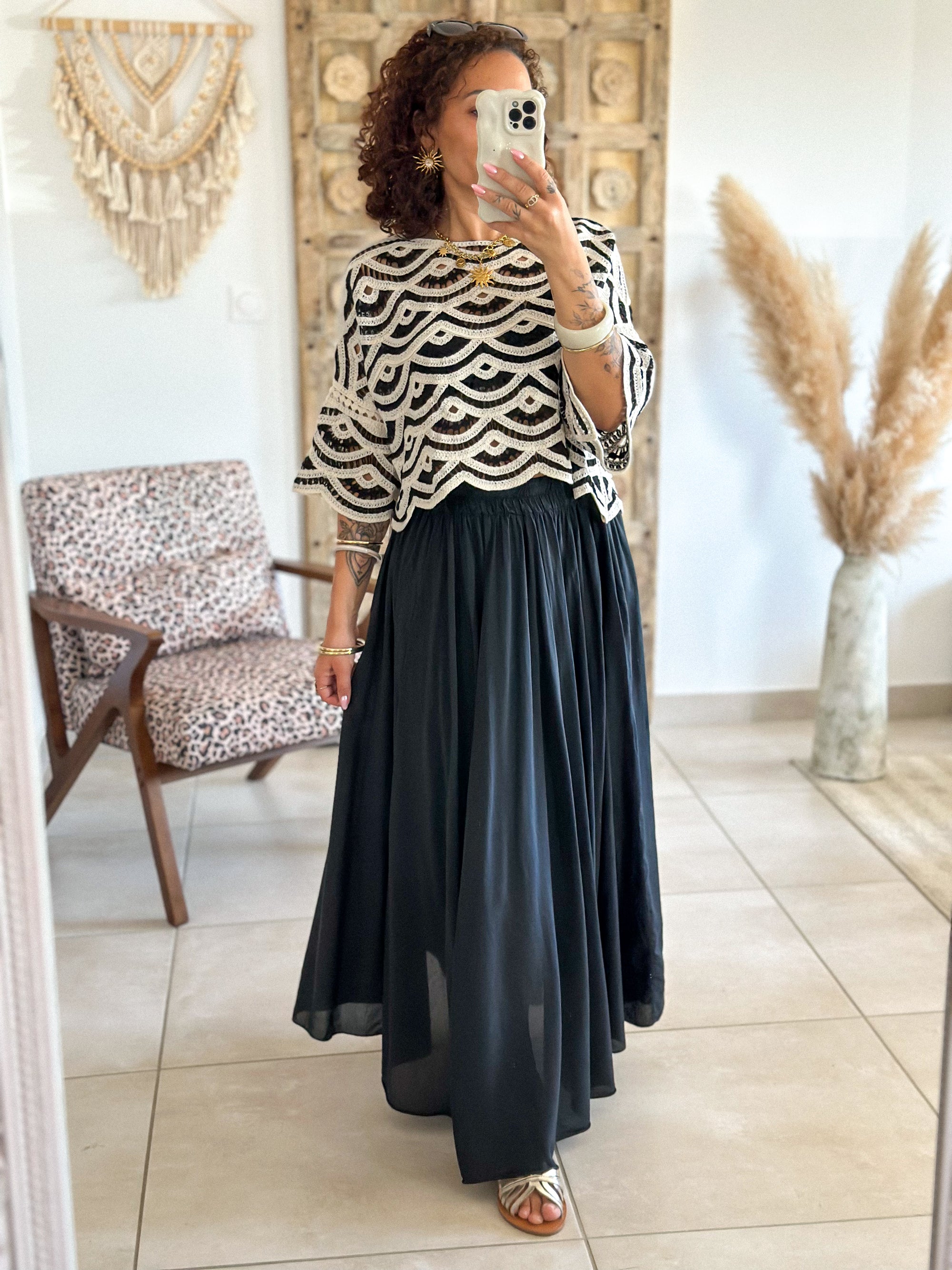 Blouse Madi - Crochet noir & blanc